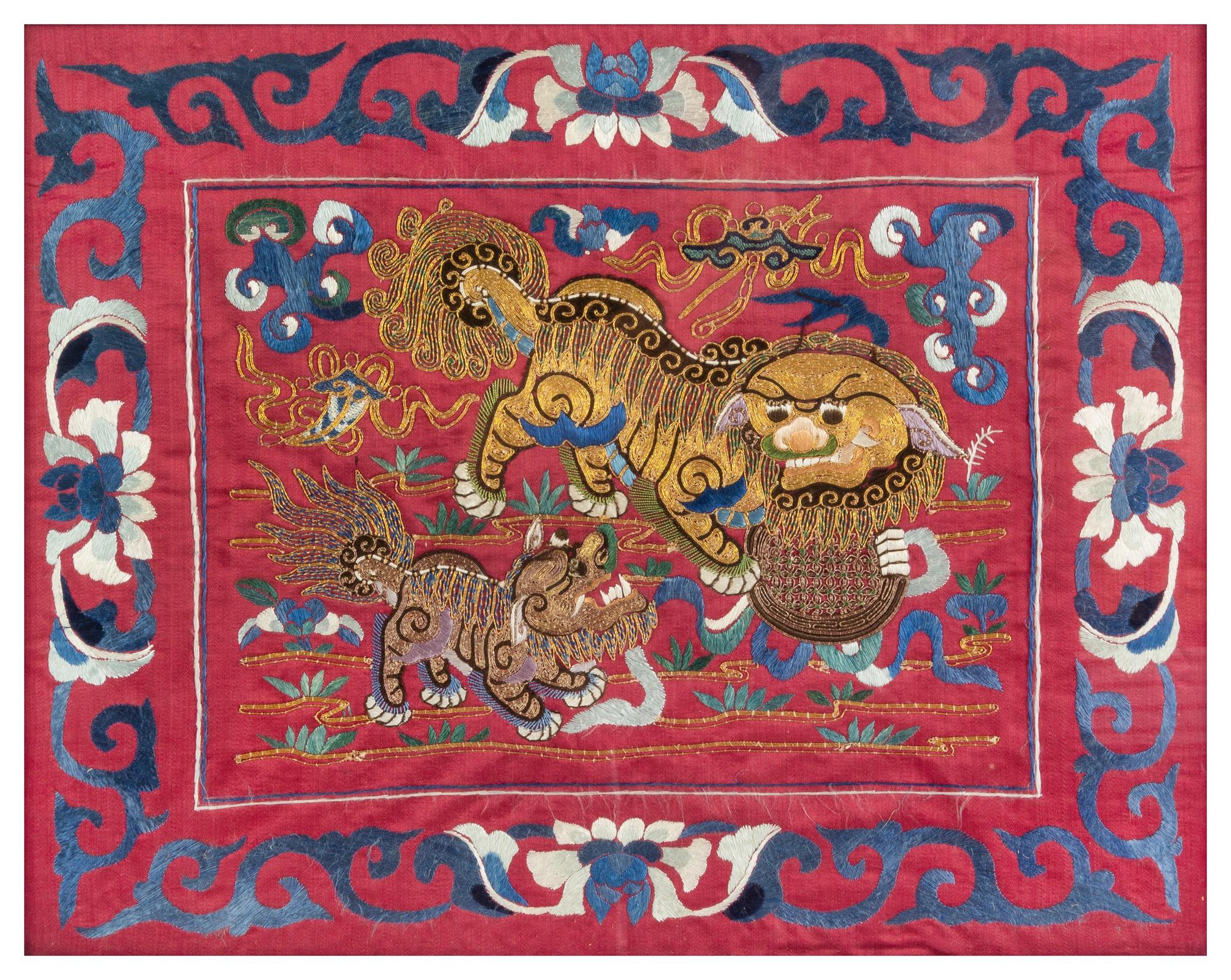 Four Embroidered Silk Panels