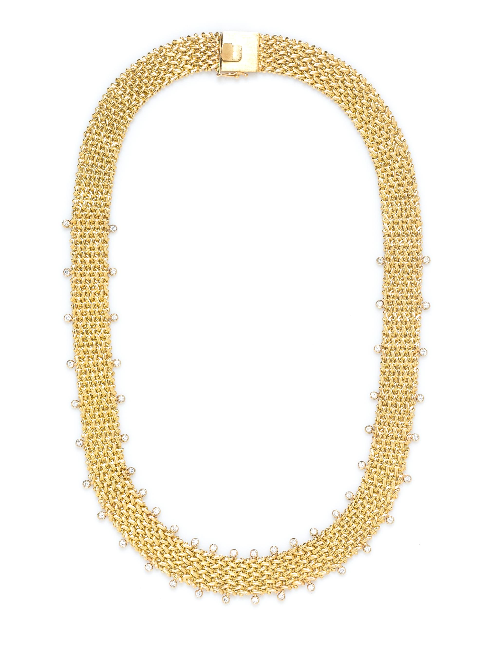 A 14 Karat Yellow Gold and Diamond Mesh Necklace, Esther Gallant, 26.10 dwts.