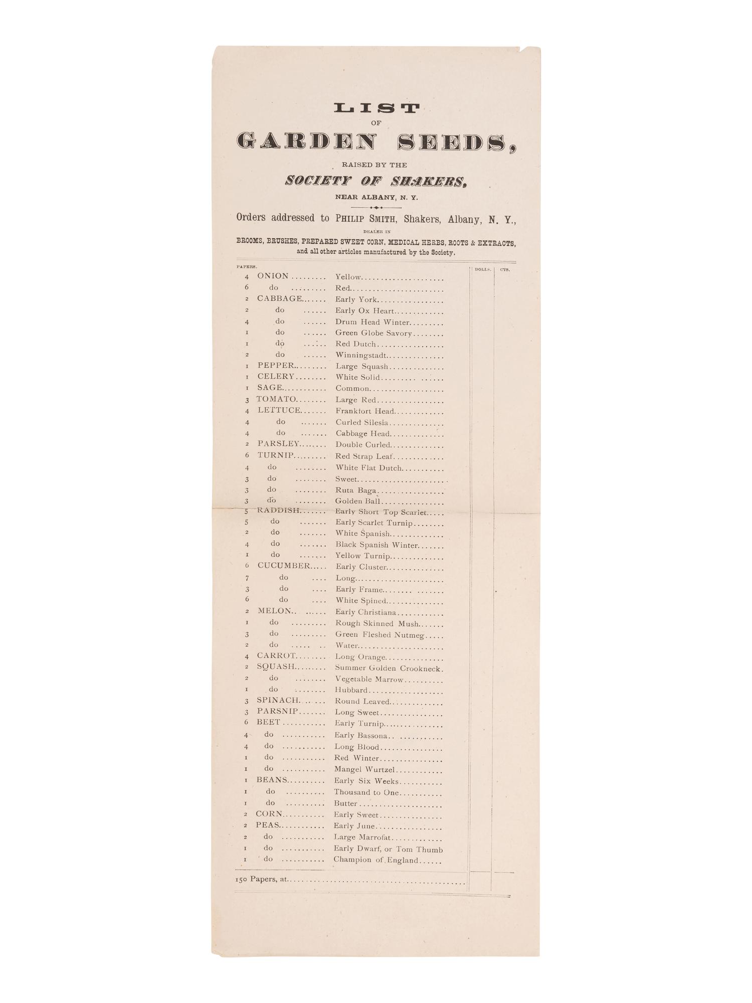 [SHAKERS]. Catalogue of Medicinal Plants, Barks, Roots, Seeds, Flowers and Select Powders.....Raised, Prepared, and put up in the most careful manner by the United Society of Shakers, at New Lebanon, N.Y . Albany: Van Benthuysen, ca 1851?