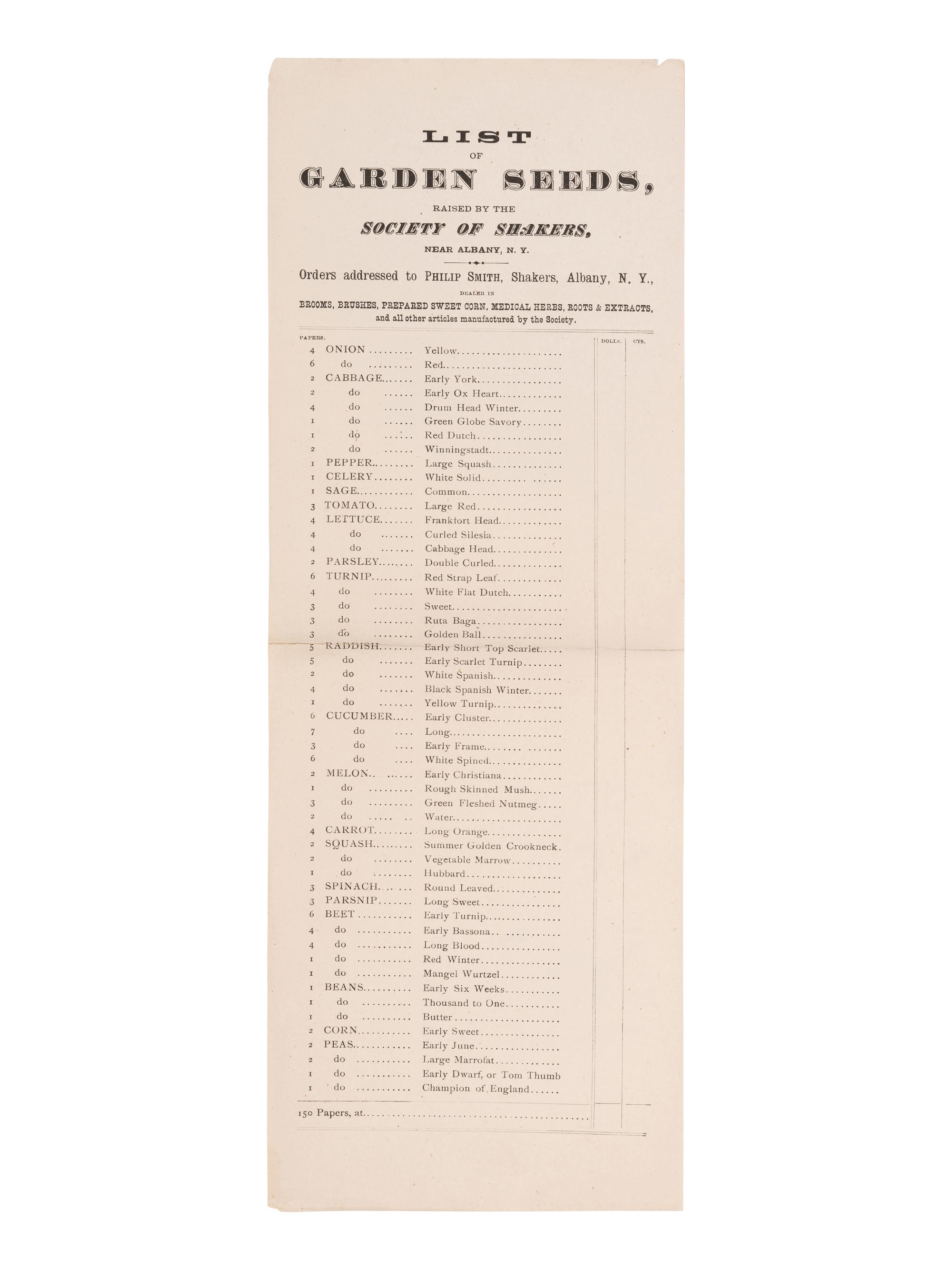 [SHAKERS]. Catalogue of Medicinal Plants, Barks, Roots, Seeds, Flowers and Select Powders.....Raised, Prepared, and put up in the most careful manner by the United Society of Shakers, at New Lebanon, N.Y . Albany: Van Benthuysen, ca 1851?