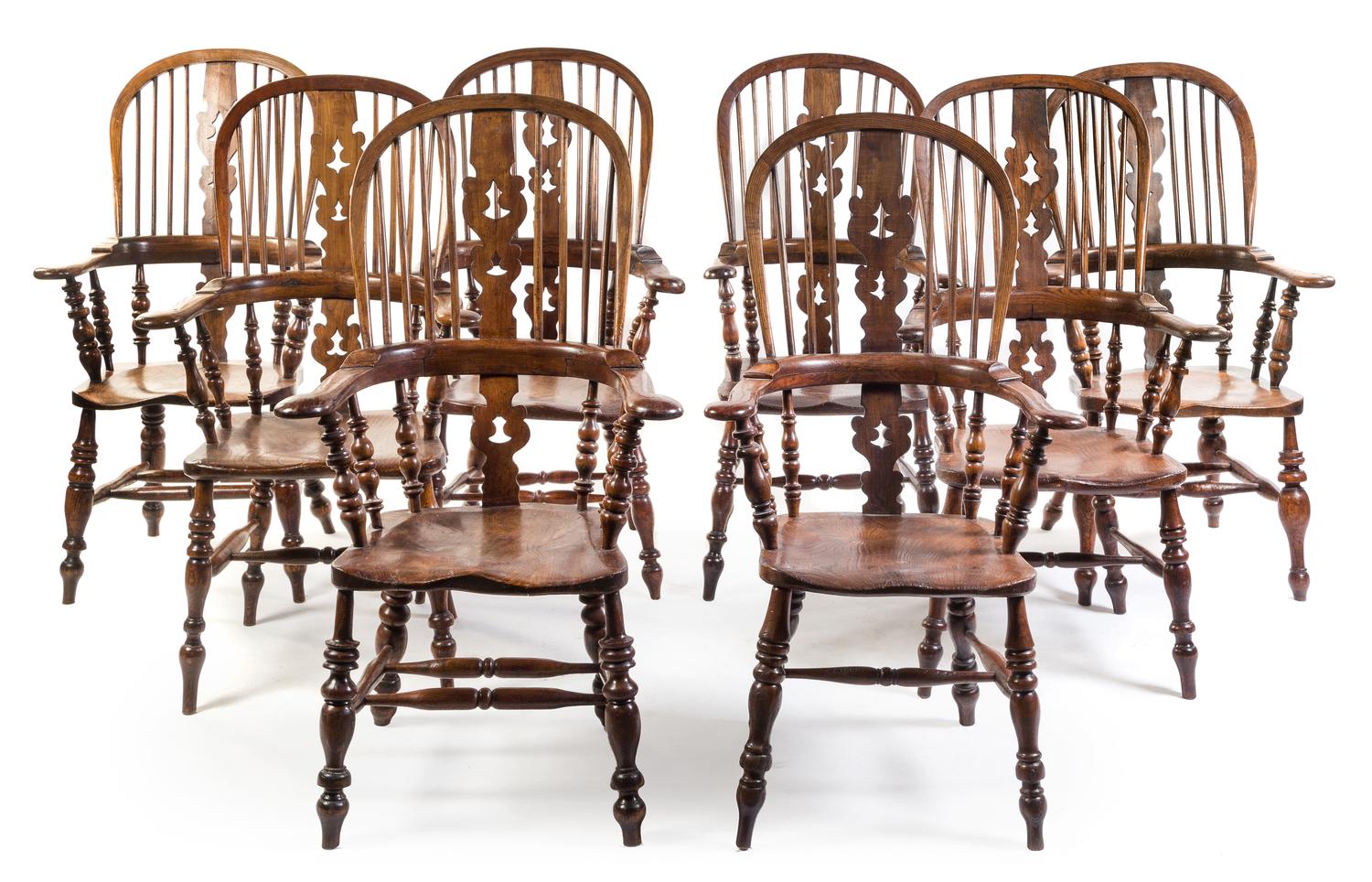 A Set of Eight Yew Wood Windsor Armchairs Height 46 inches. — LIKELY 19TH CENTURY