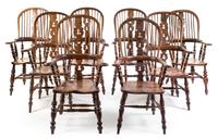 A Set of Eight Yew Wood Windsor Armchairs Height 46 inches. — LIKELY 19TH CENTURY