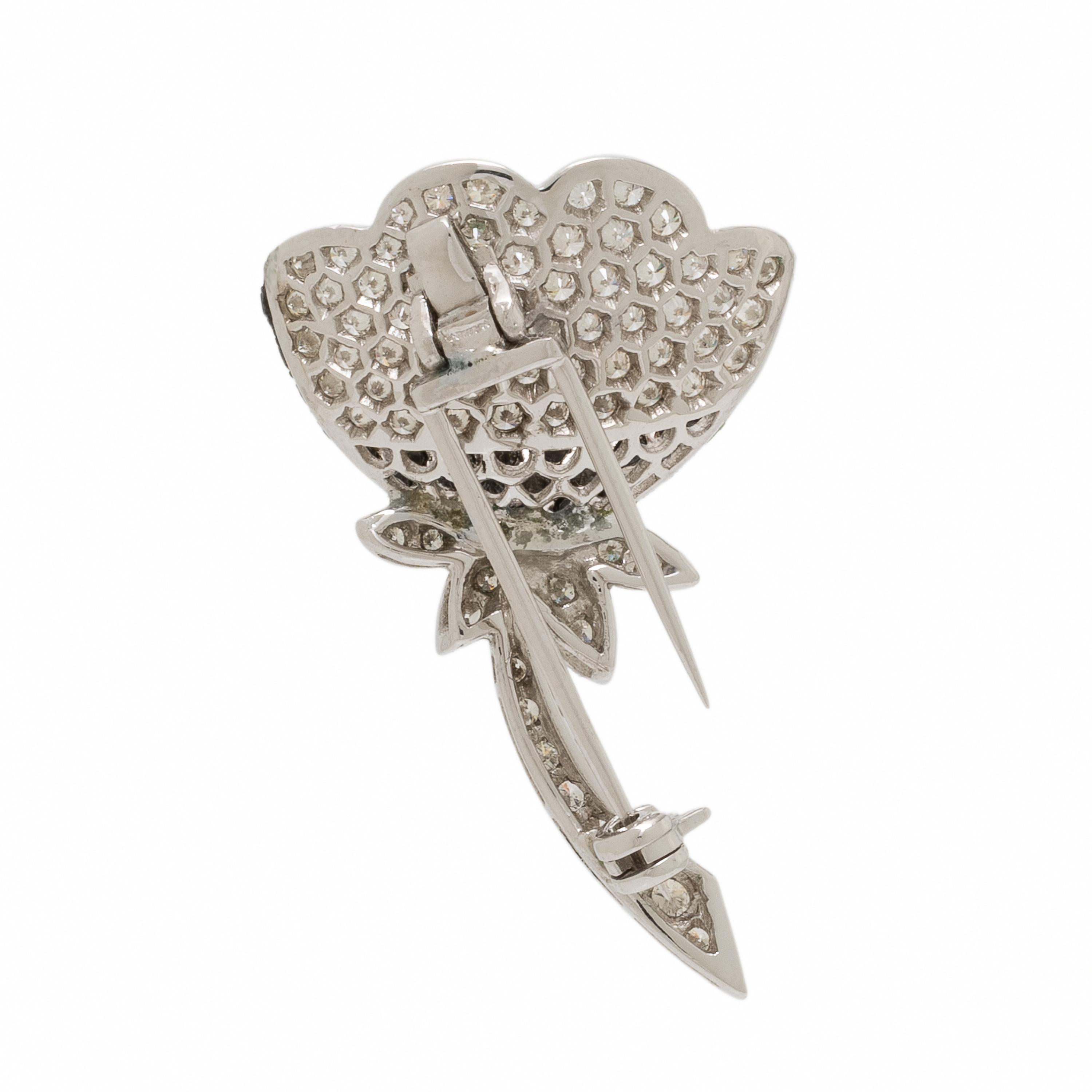 Diamond, Black Diamond, and White Gold Flower Brooch
