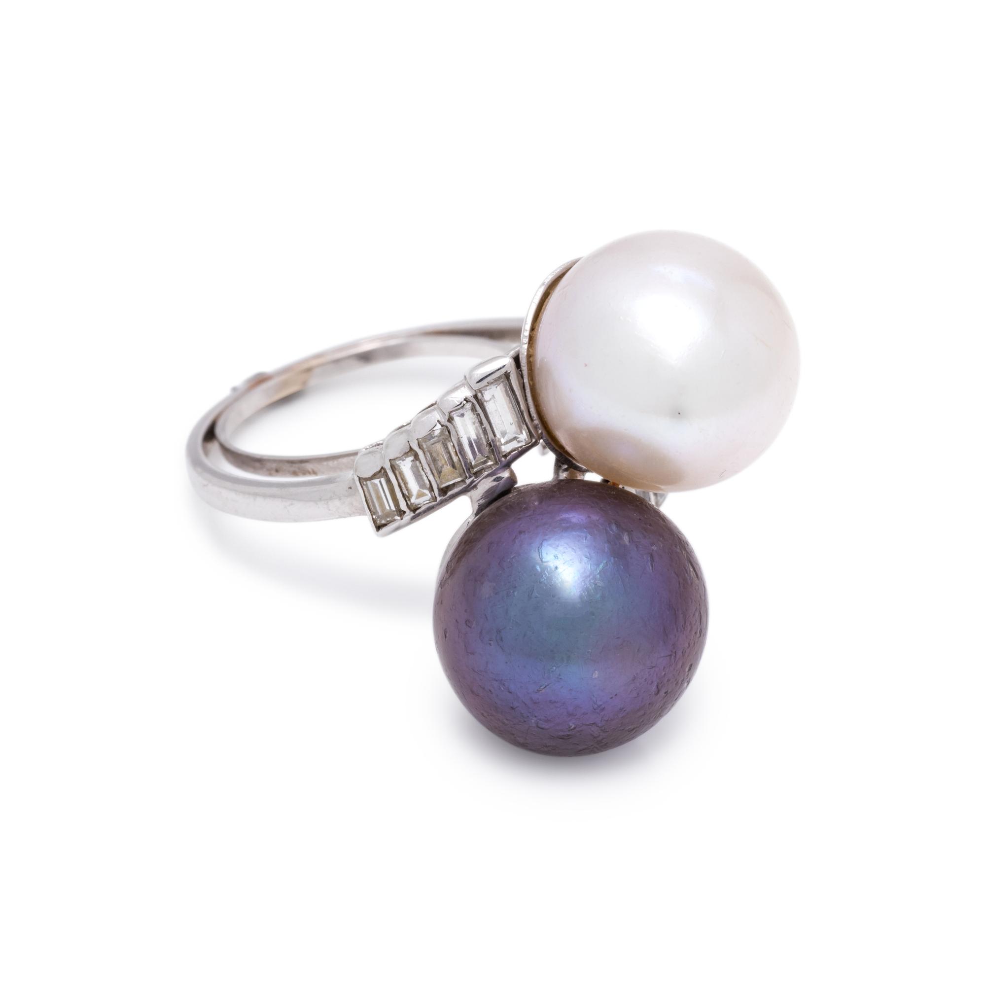 CULTURED TAHITIAN, SOUTH SEA PEARL AND DIAMOND RING