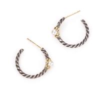 A Pair of Sterling Silver, 14 Karat Yellow Gold and Cultured Pearl 'Metro' Hoop Earrings, David Yurman, 3.20 dwts.