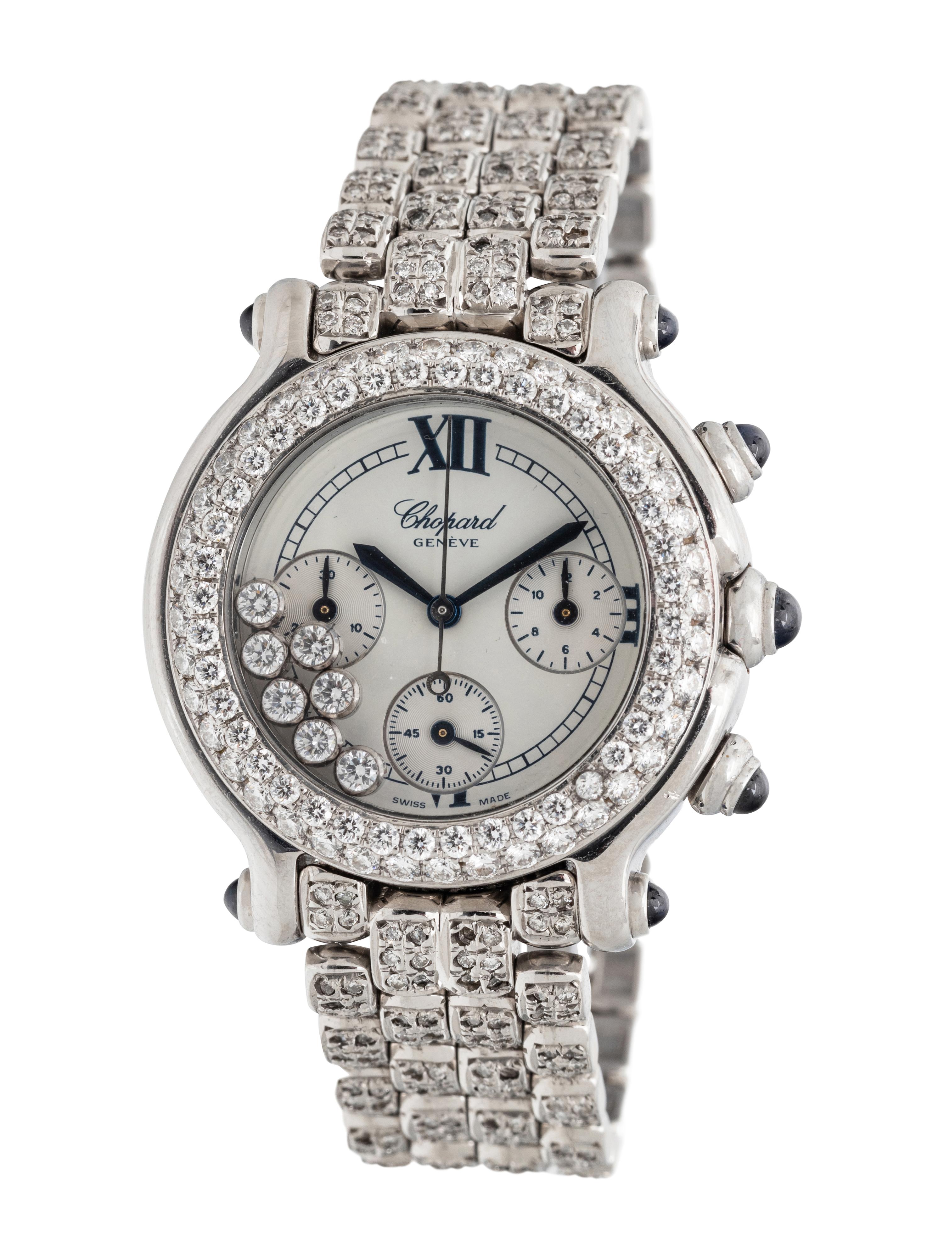 CHOPARD, STAINLESS STEEL AND DIAMOND CHRONOGRAPH 'HAPPY SPORT' WATCH
