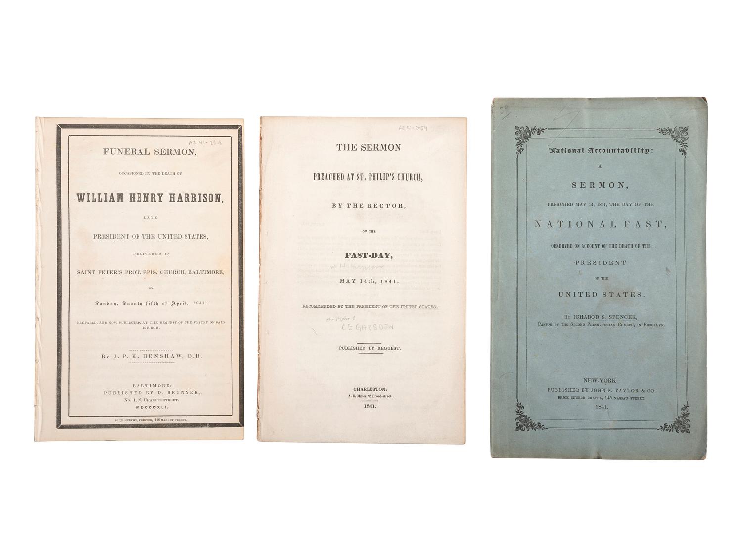 [HARRISON, William Henry]. A group of pamphlets of eulogies, sermons, and memorials to William Henry Harrison, comprising: