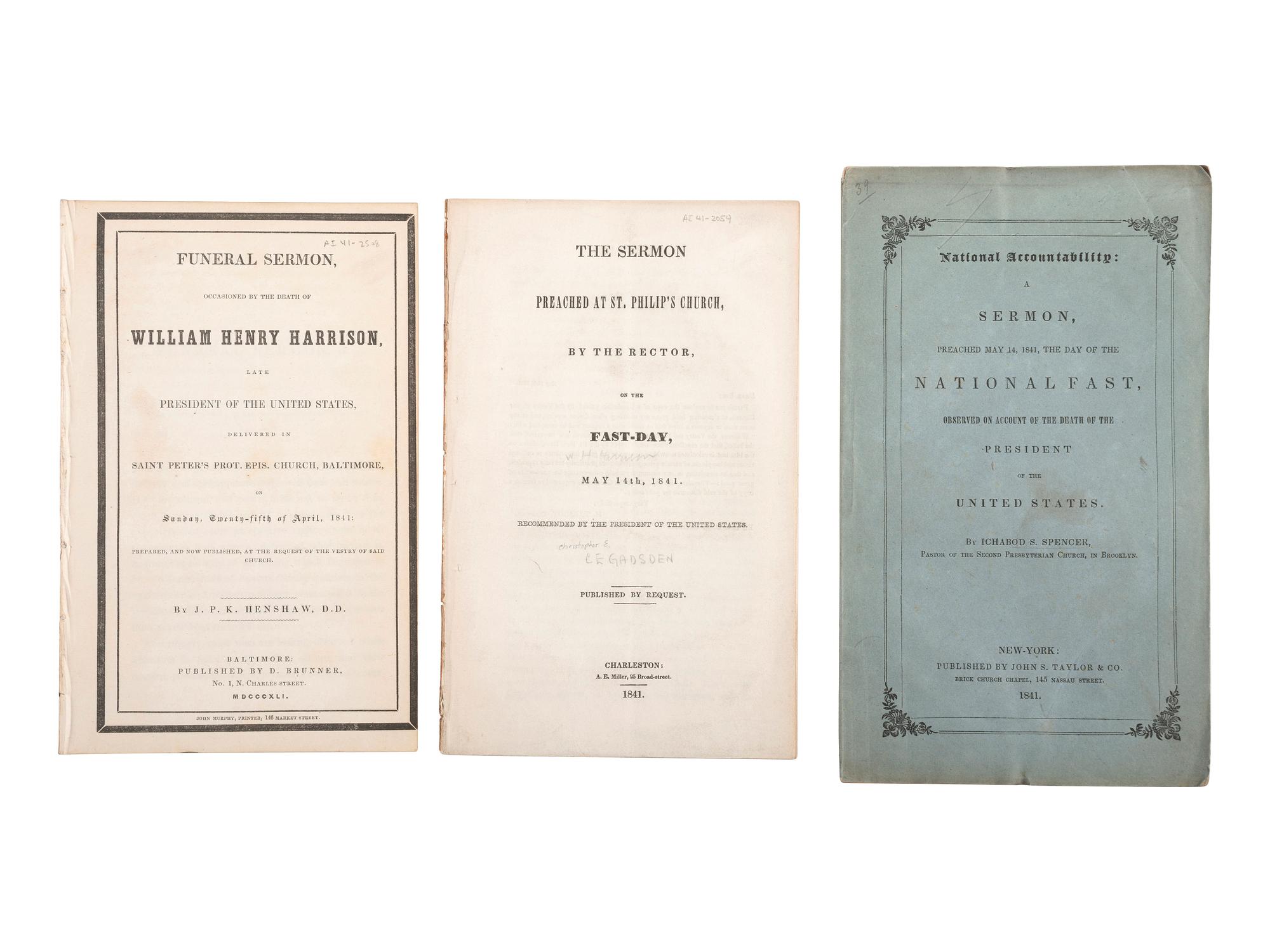 [HARRISON, William Henry]. A group of pamphlets of eulogies, sermons, and memorials to William Henry Harrison, comprising: