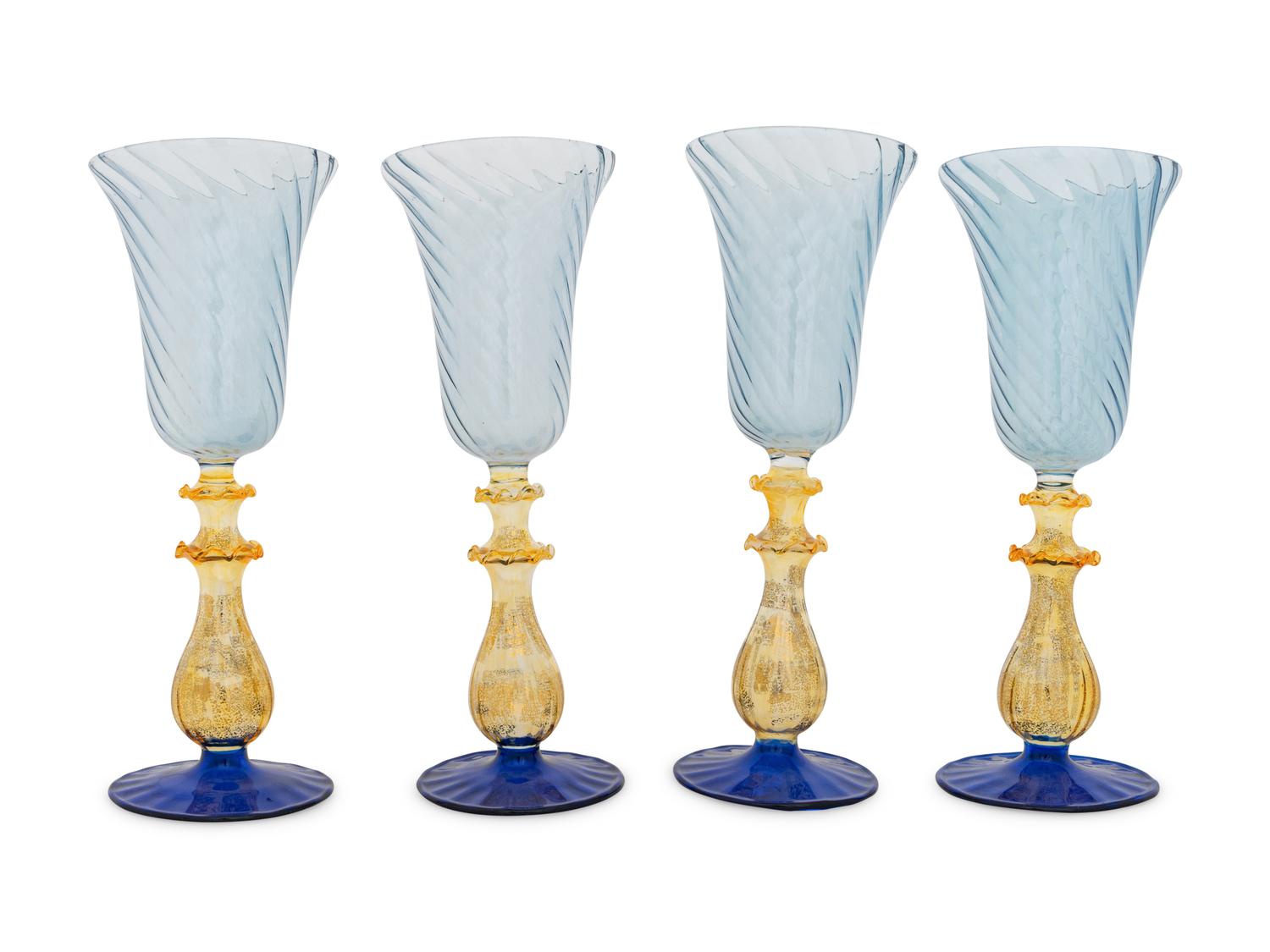A Set of Twelve Murano Colored-Glass Chalices