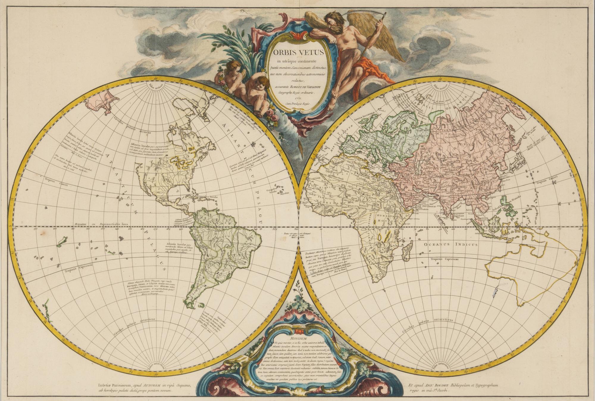 [MAPS]. ROBERT DE VAUGONDY, Gilles (1688-1766). Orbis Vetus in utraque continente... Paris, 1757.