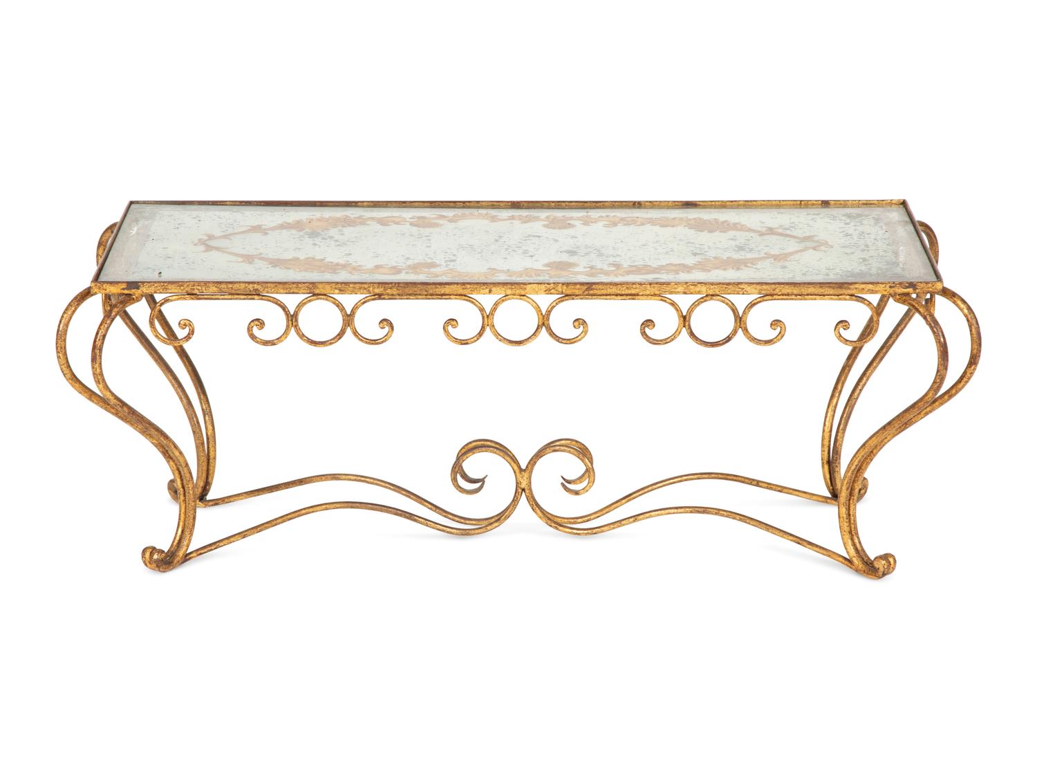 A Gilt Metal and Reverse Painted Glass Low Table