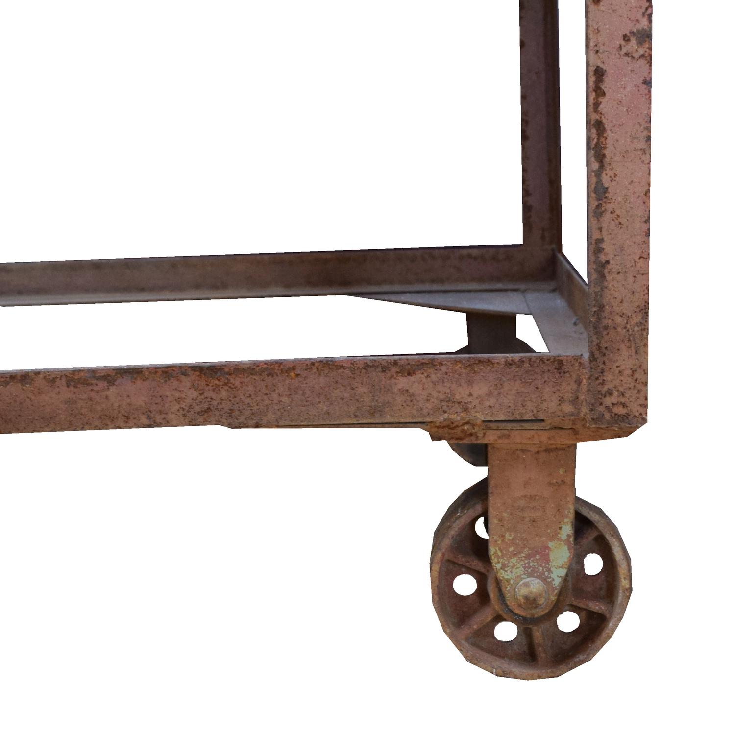 A Mid Century Iron Industrial Cart 43.5" W x 28.75" D x 49.5" H — United States, Mid-20th Century