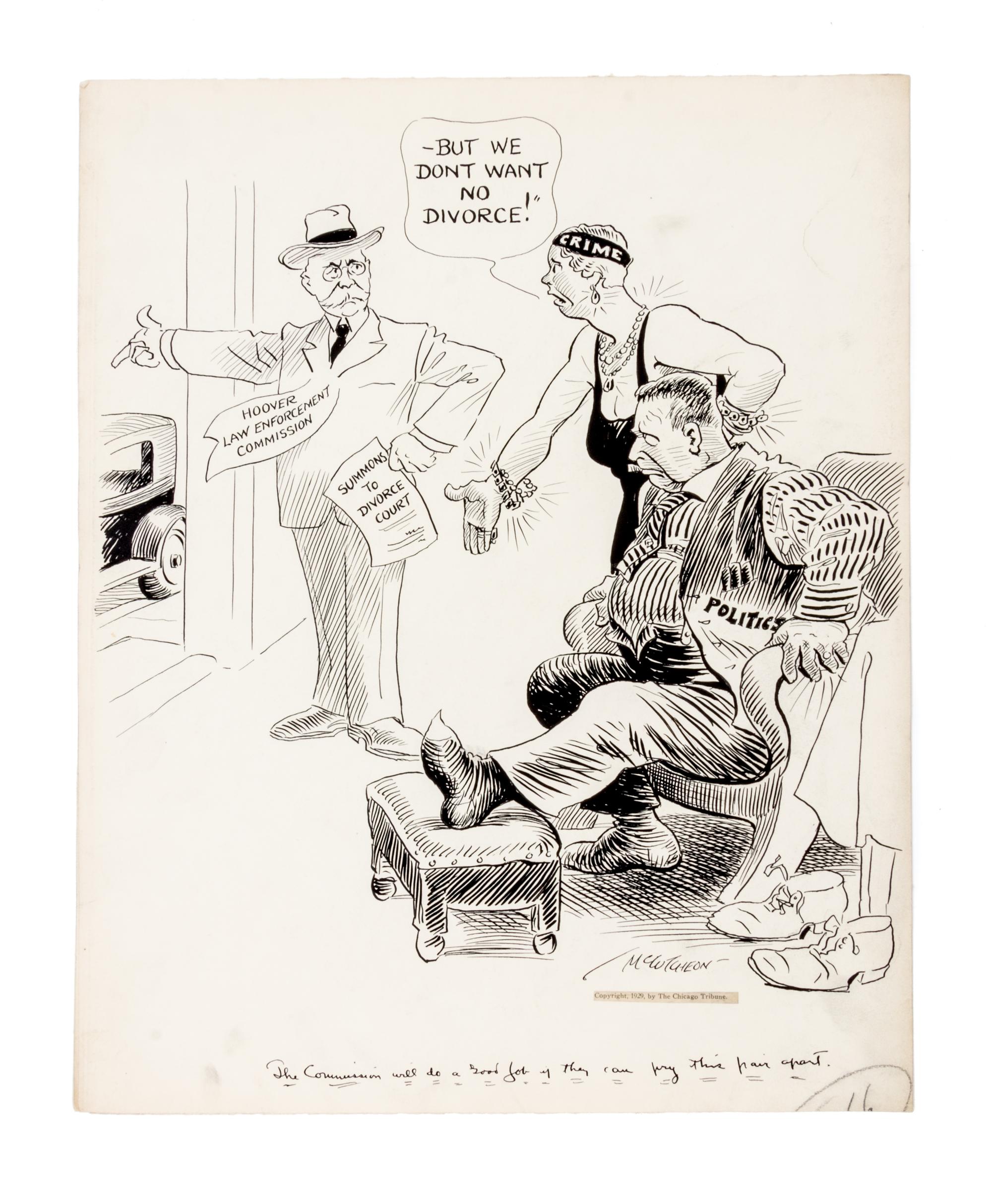 (CHICAGO) MCCUTCHEON, JOHN TINNEY. 6 original pen and ink illustrations for The Chicago Tribune re: crime, c. 1926-1931.