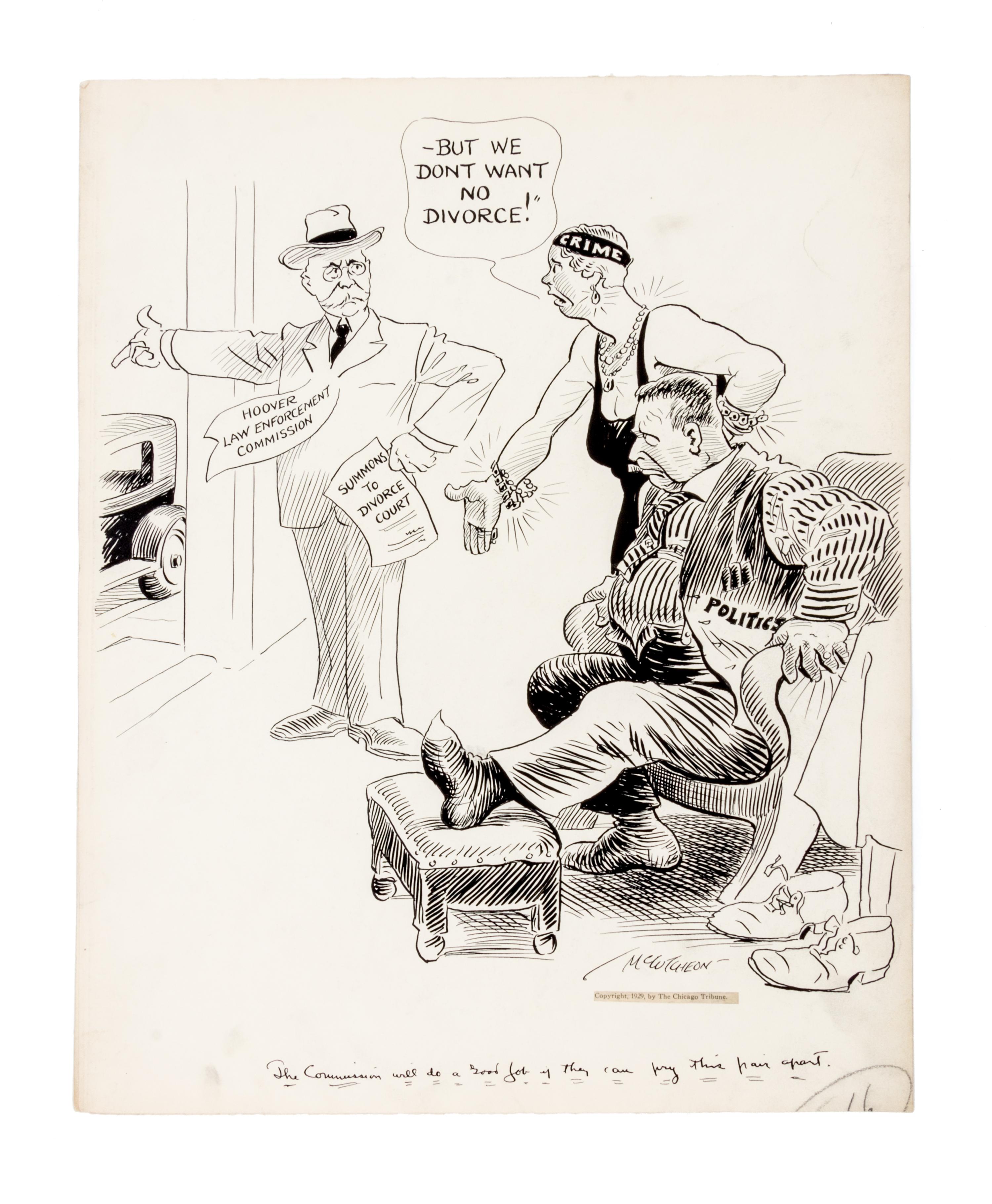 (CHICAGO) MCCUTCHEON, JOHN TINNEY. 6 original pen and ink illustrations for The Chicago Tribune re: crime, c. 1926-1931.