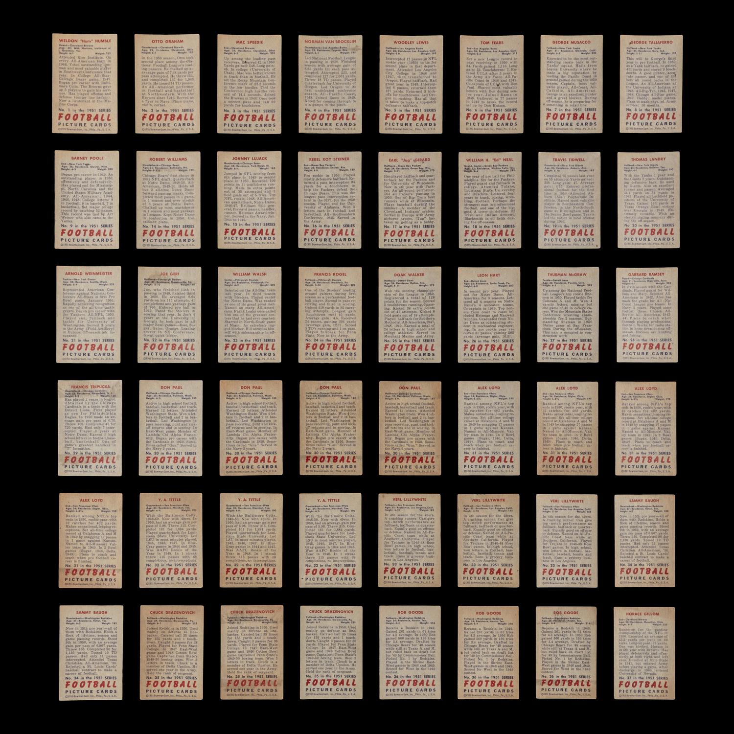A Collection of 1951 Bowman Football Cards Including Multiple Hall of Famers and Rookies (136)