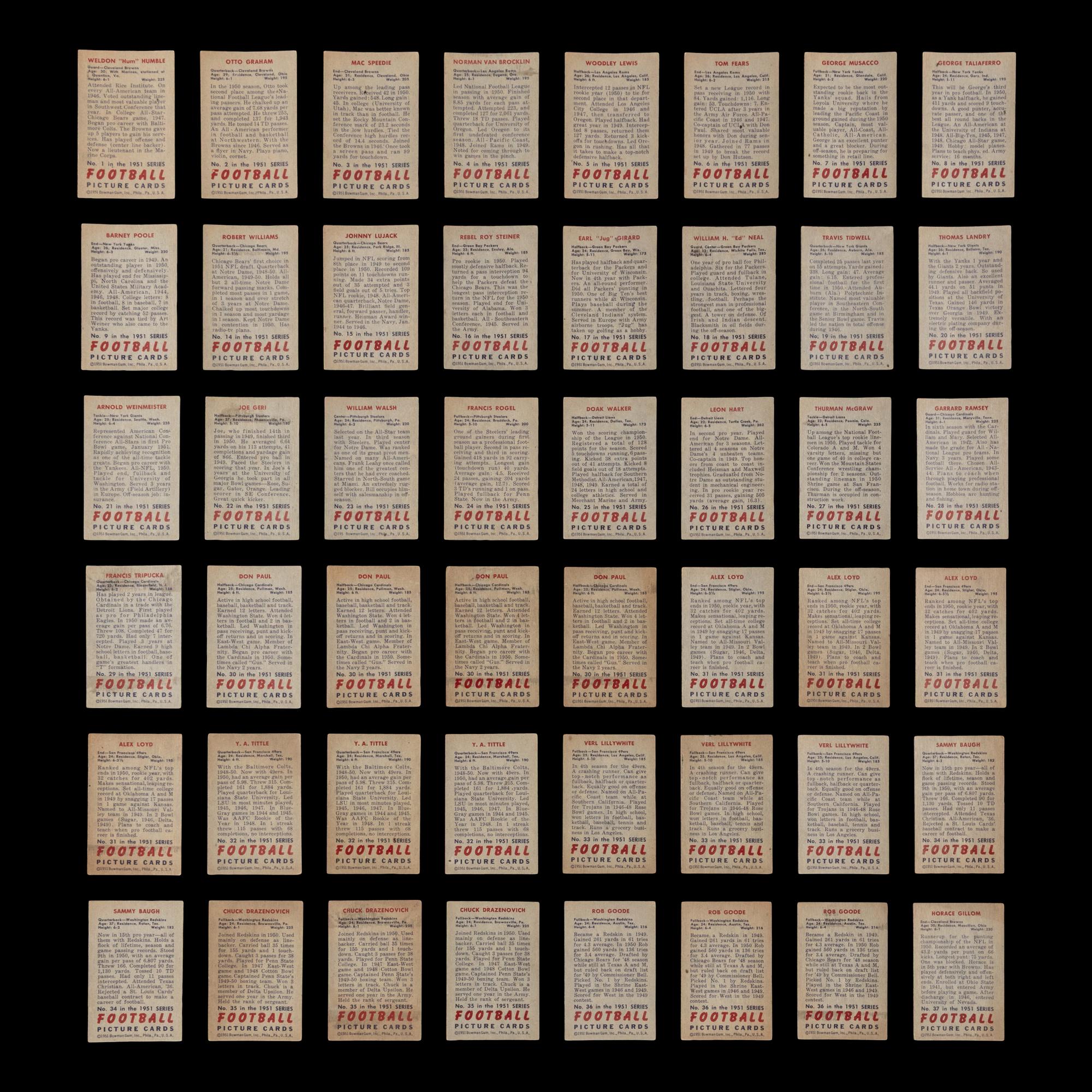 A Collection of 1951 Bowman Football Cards Including Multiple Hall of Famers and Rookies (136)