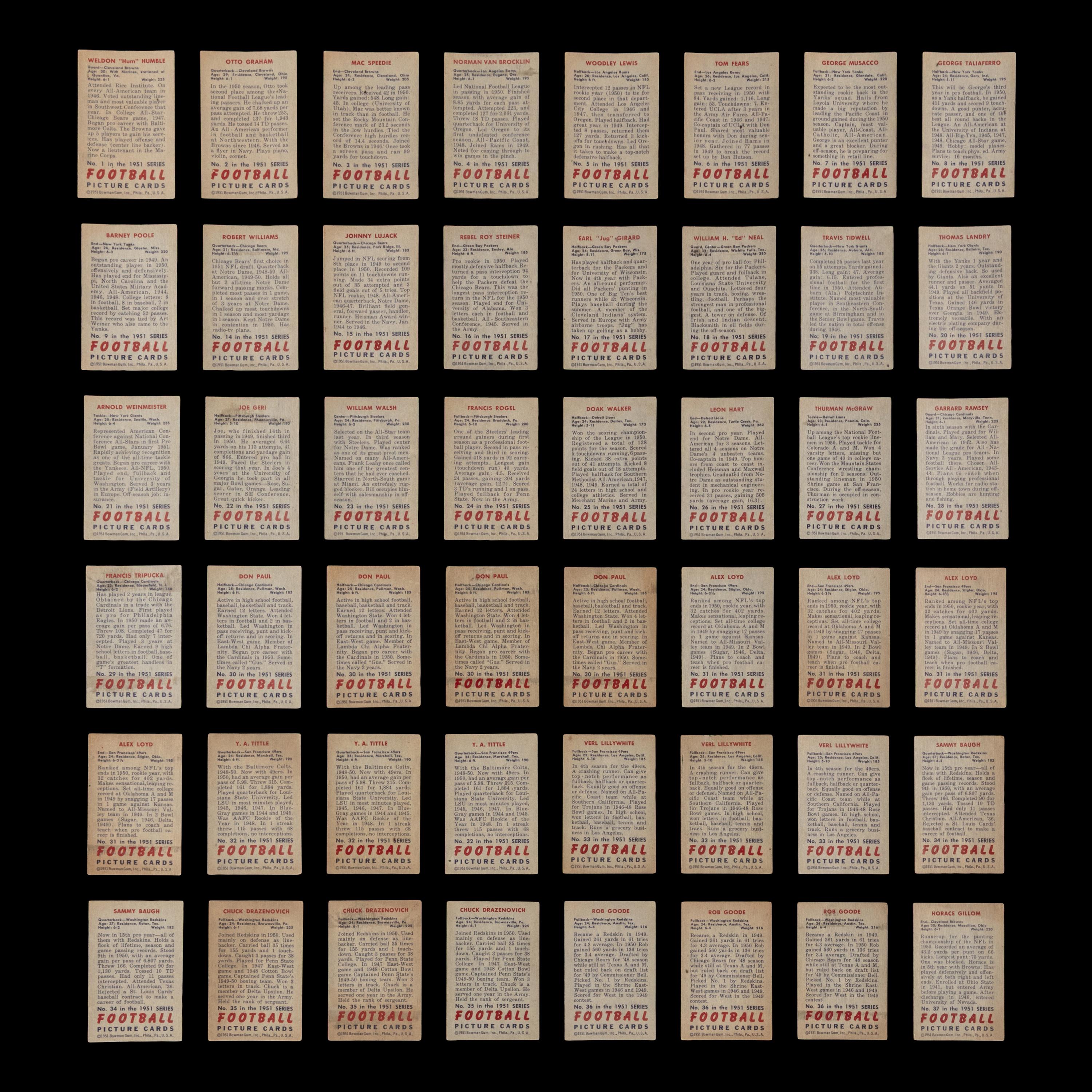 A Collection of 1951 Bowman Football Cards Including Multiple Hall of Famers and Rookies (136)