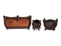 A Japanese Carved Hardwood Armchair, Settee and Marble Inset Stand
