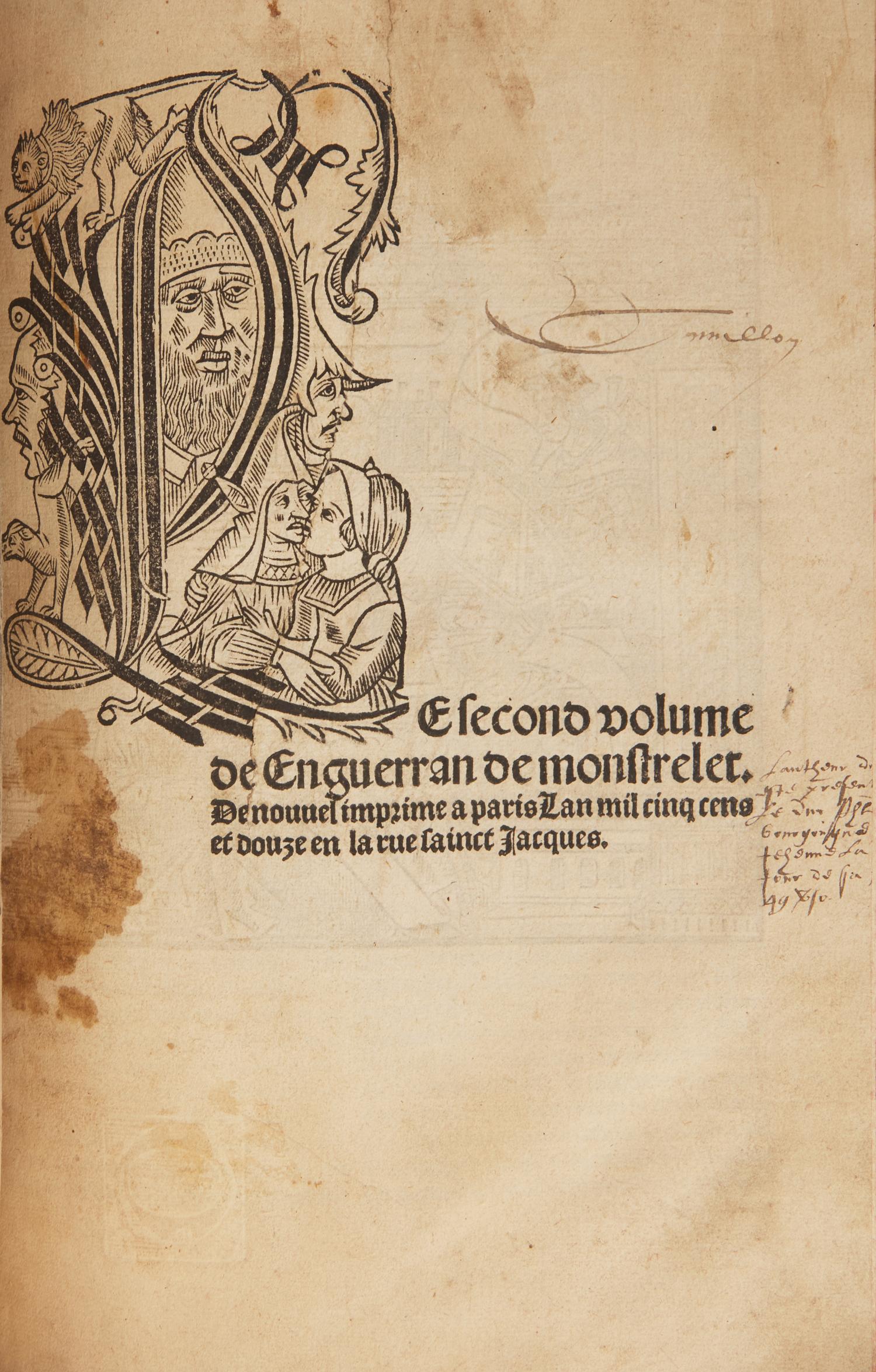 [Early Printing] [Monstrelet, Enguerrand de]. Chronicles of Enguerrand de Monstrelet