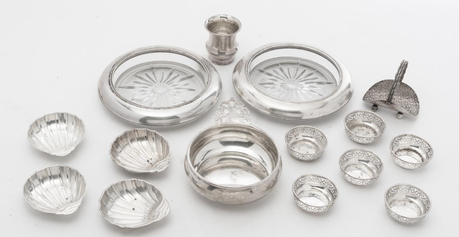 A Group of Silver Table Articles Diameter of largest 7 inches.