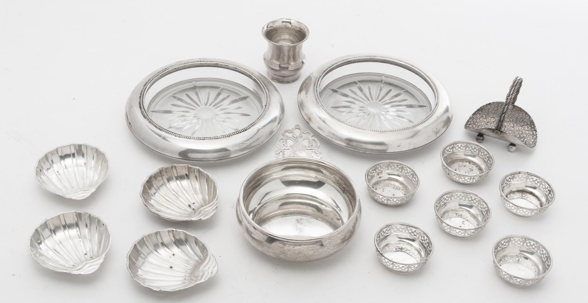 A Group of Silver Table Articles Diameter of largest 7 inches.