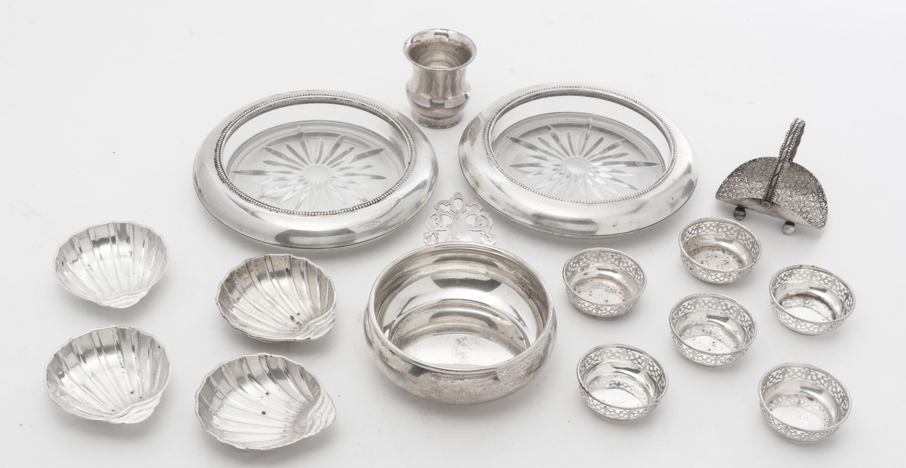 A Group of Silver Table Articles Diameter of largest 7 inches.