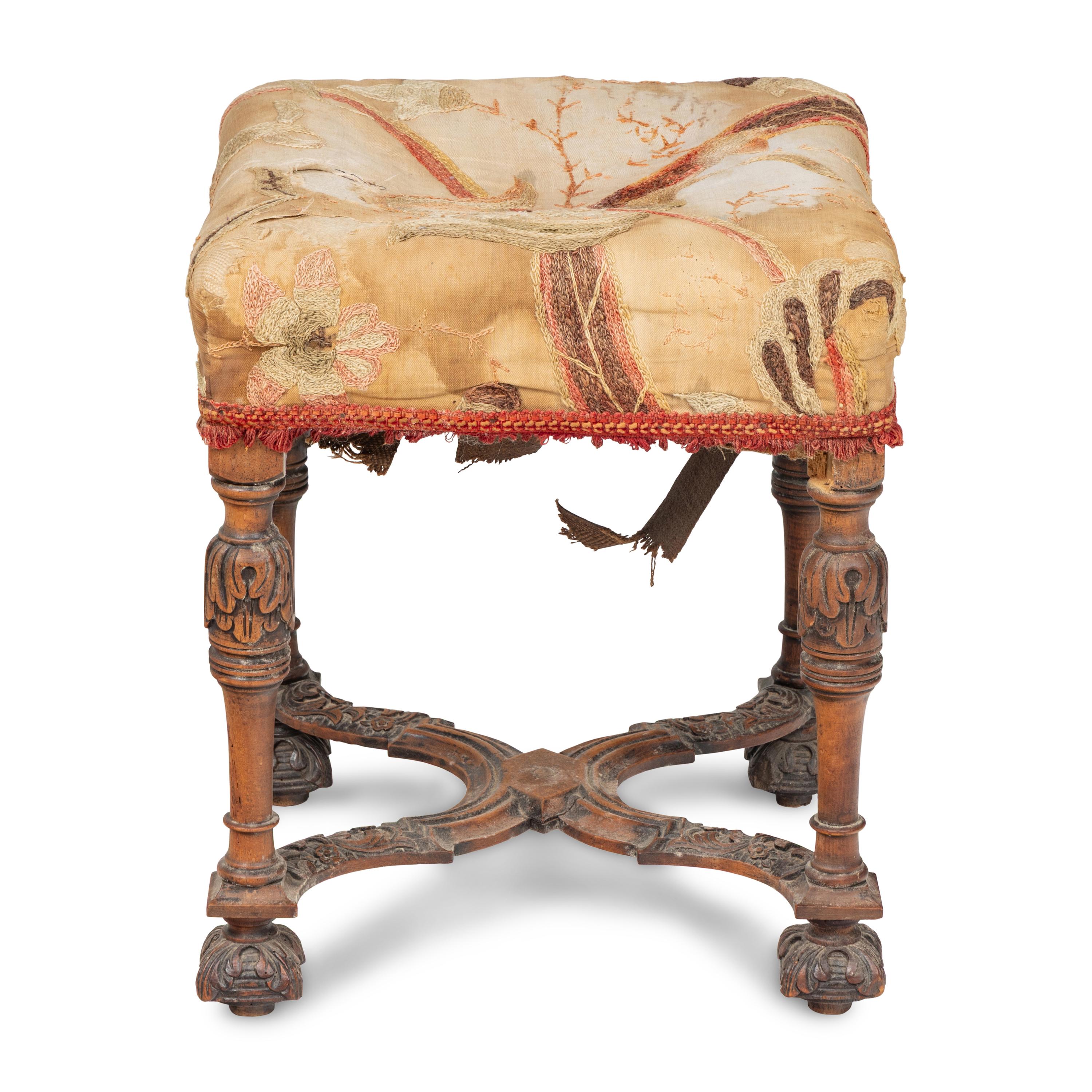 A Continental Carved Walnut Stool