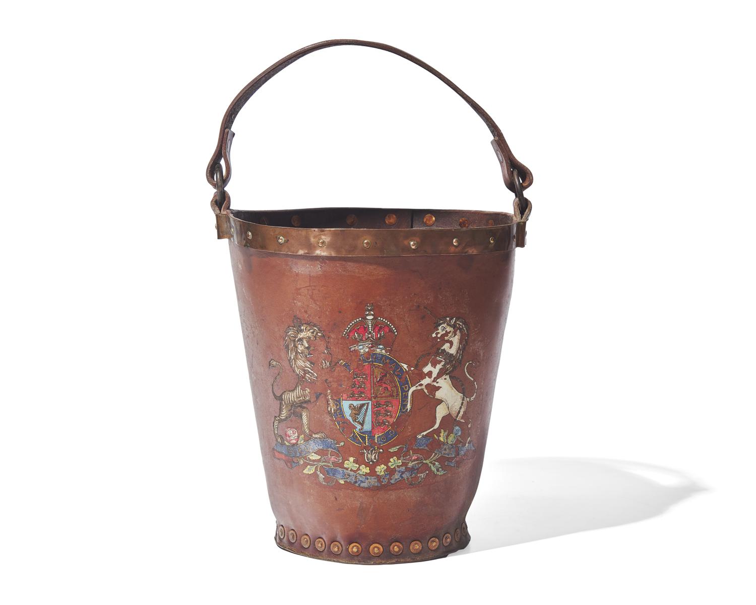 An English Copper-Mounted Leather Fire Bucket
