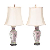 A Pair of Chinese Export Porcelain Meiping Vases Mounted as Lamps
