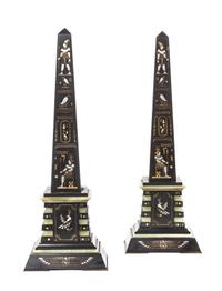 A Pair of Egyptian Revival Slate and Onyx Obelisks, Height 21 1/4 inches.