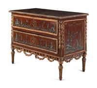 A Piedmontese Painted and Parcel Gilt Commode