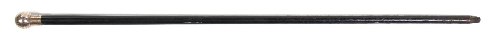 An English Silver Mounted Walking Stick, likely Frances Douglas, Height overall 36 x diameter of handle 1 1/4 inches.