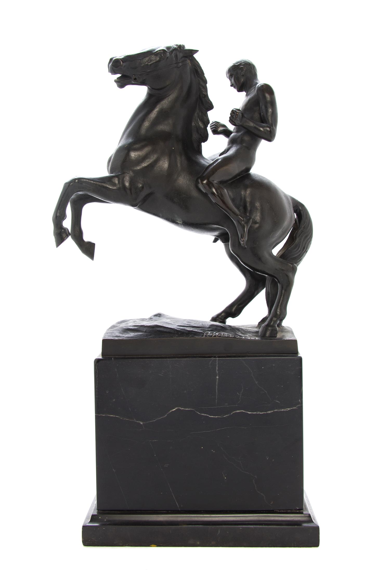 A German Bronze Equestrian Figure, Rudolf Kaesbach (1873-1955), Height overall 17 3/4 inches.
