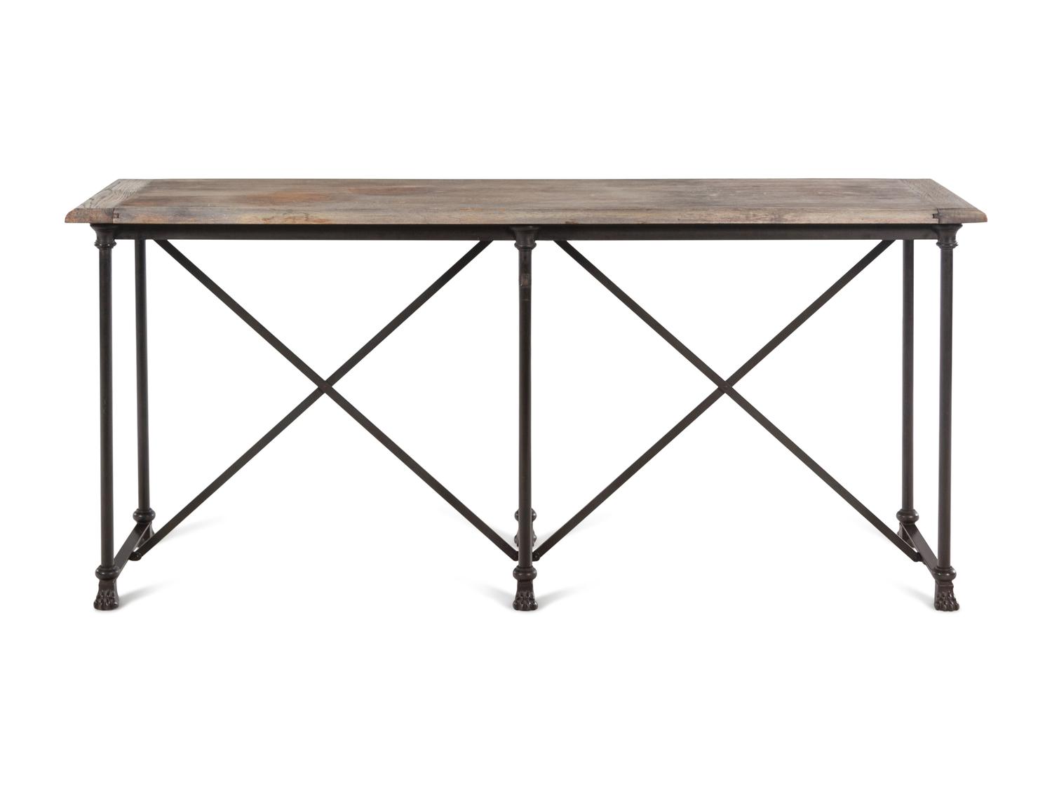 A Contemporary French Style Oak and Steel Console Table