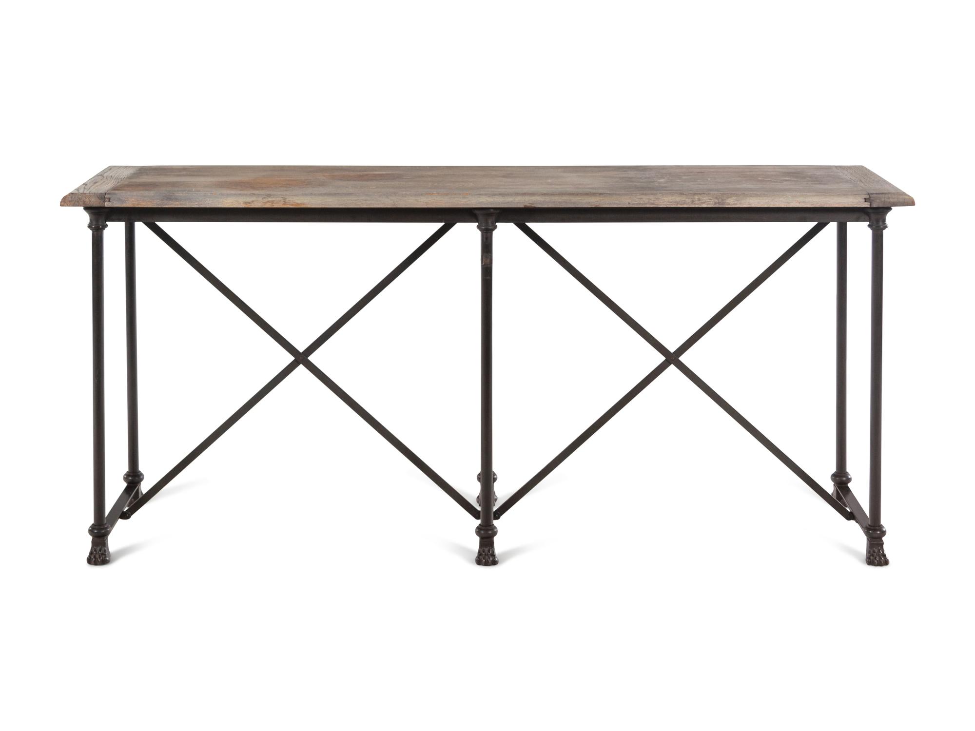 A Contemporary French Style Oak and Steel Console Table
