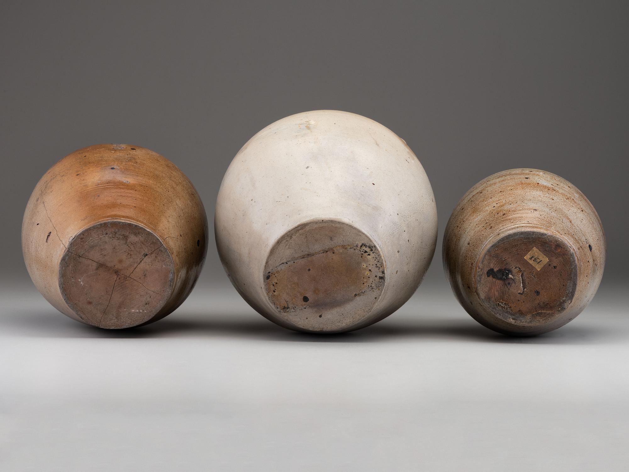 Three Cobalt Decorated Stoneware Jugs