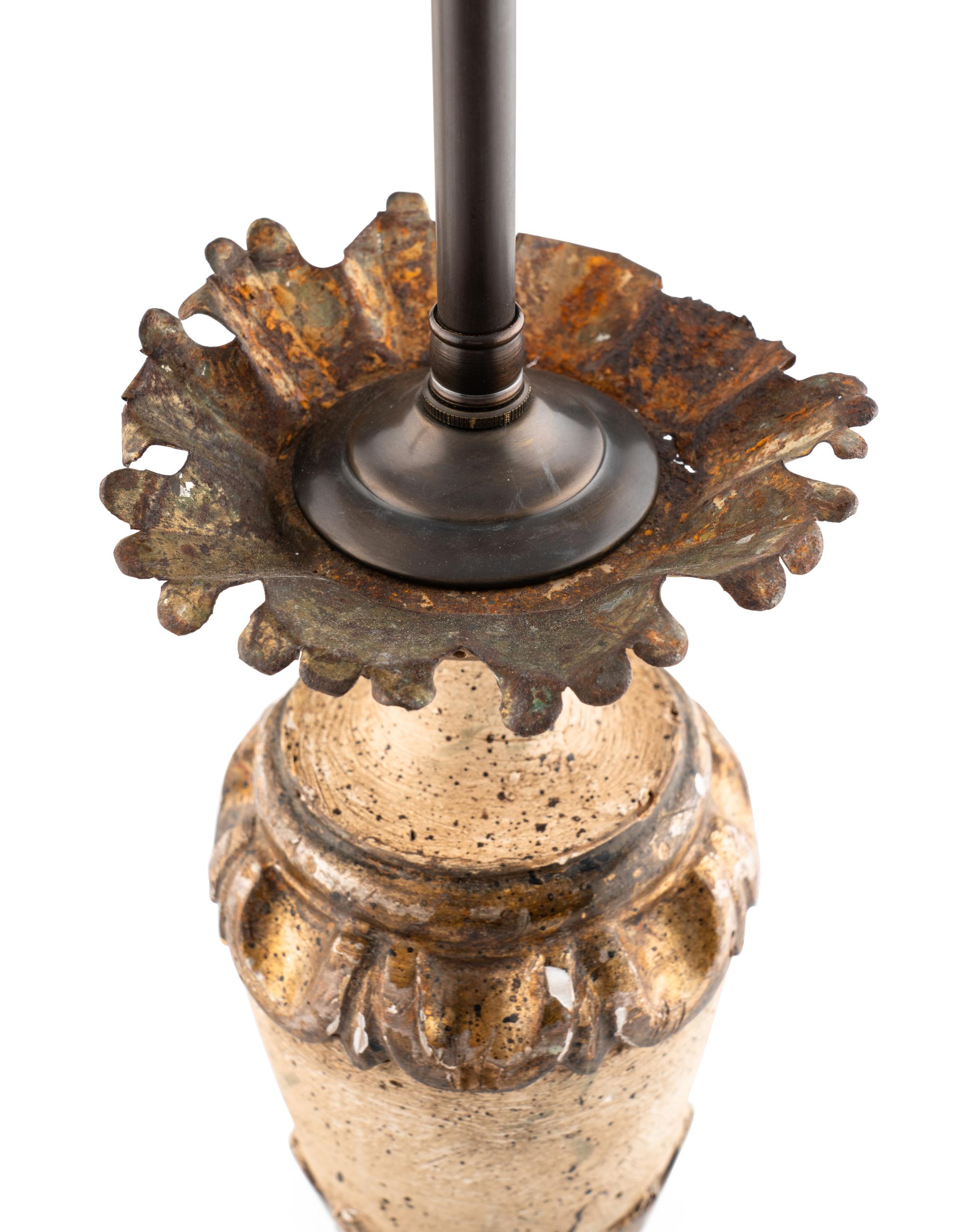 A Pair of Louis XVI Style Distressed Urn Table Lamps