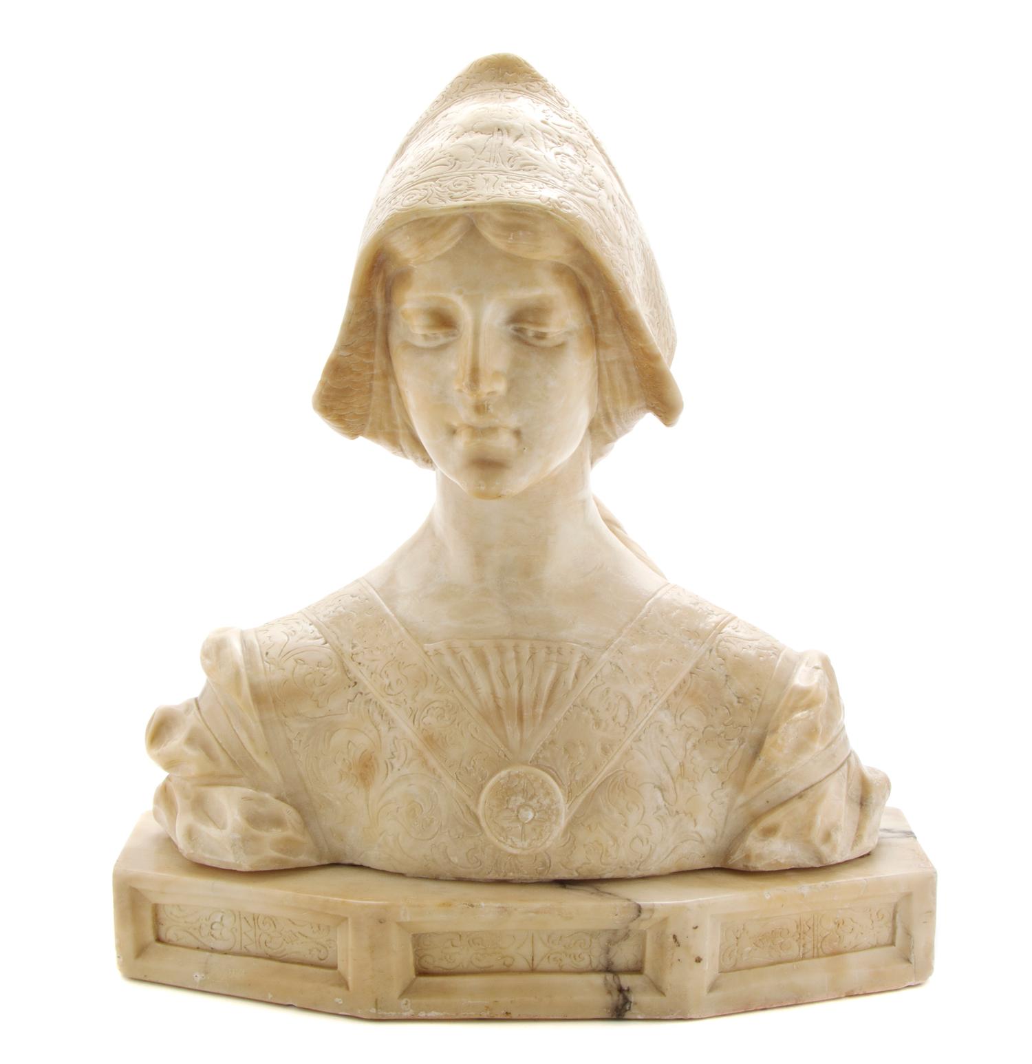 An Italian Alabaster Bust, Angiolo Malavolti (1876-1947), Height 21 3/8 inches.