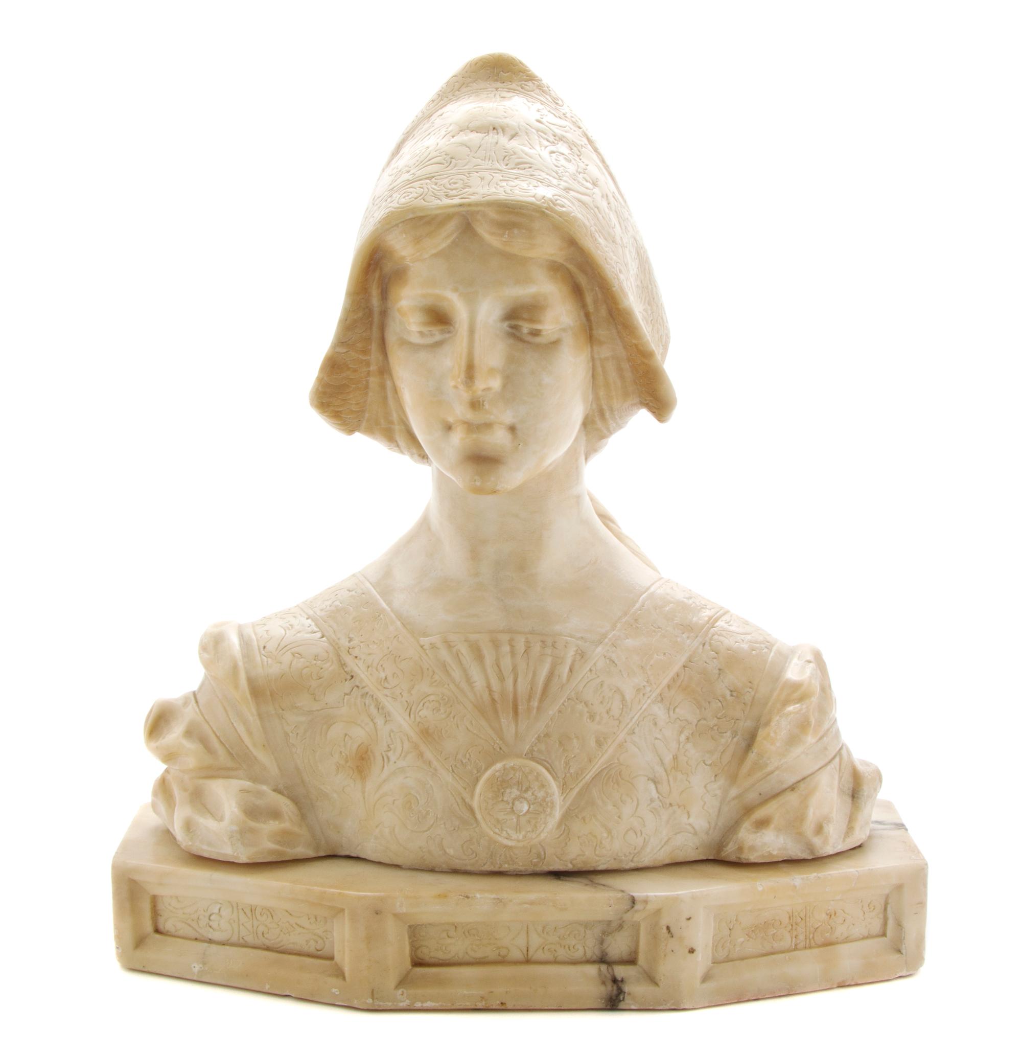 An Italian Alabaster Bust, Angiolo Malavolti (1876-1947), Height 21 3/8 inches.