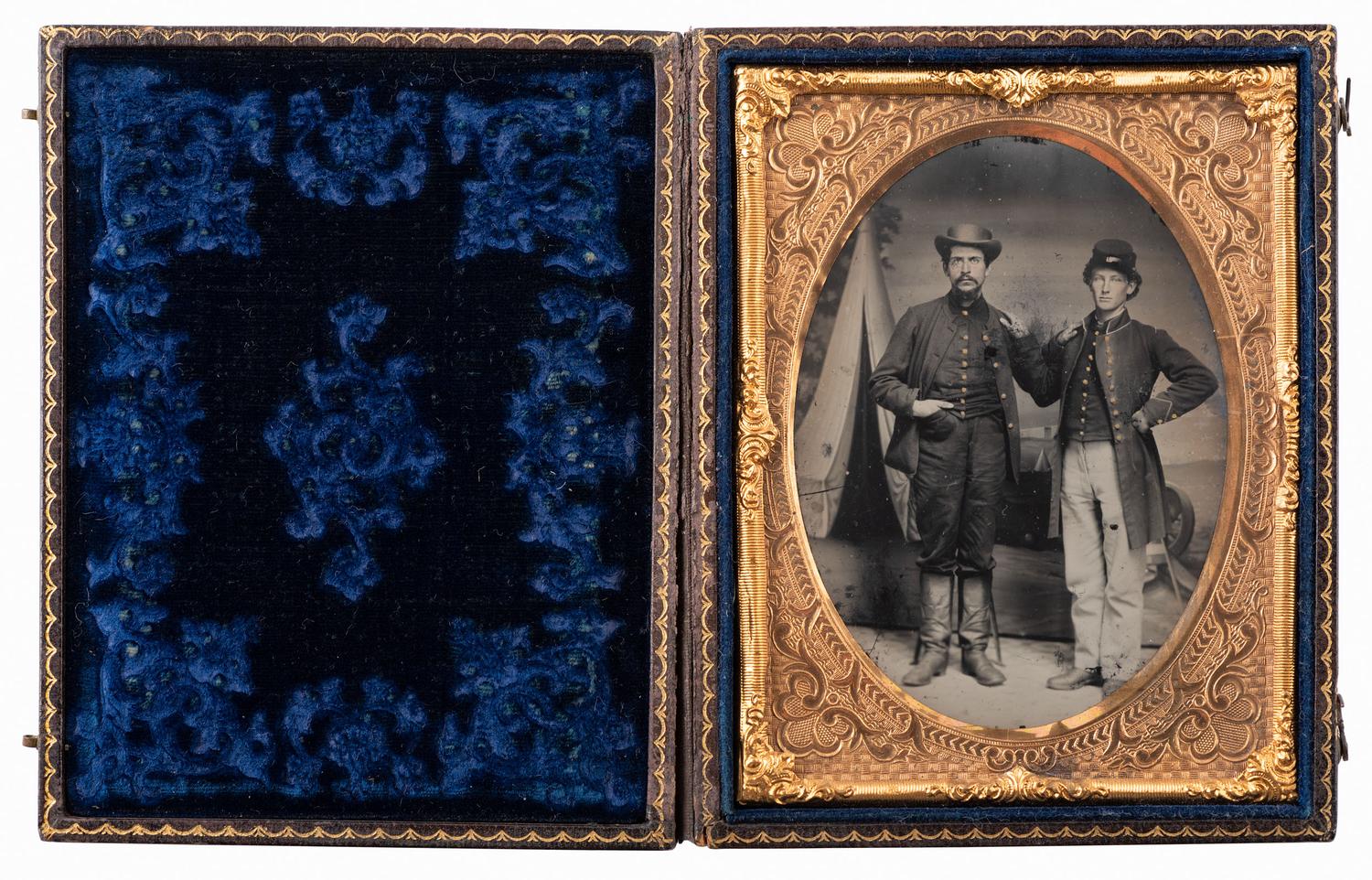 Private John A. Irvin, Company H, 64th Ohio Volunteer Infantry, hardtack inscribed at Camp Bardstown, KY, January 1862, and quarter plate ambrotype.