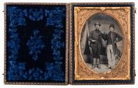 Private John A. Irvin, Company H, 64th Ohio Volunteer Infantry, hardtack inscribed at Camp Bardstown, KY, January 1862, and quarter plate ambrotype.