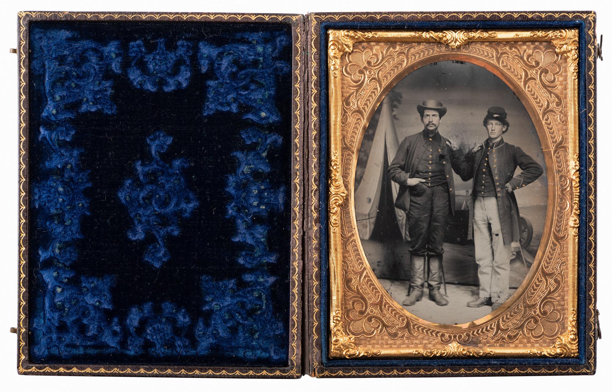 Private John A. Irvin, Company H, 64th Ohio Volunteer Infantry, hardtack inscribed at Camp Bardstown, KY, January 1862, and quarter plate ambrotype.