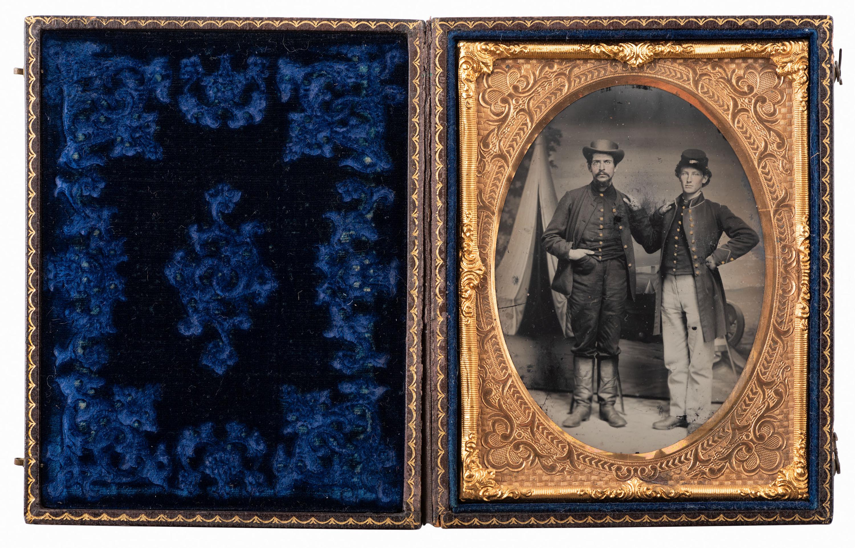 Private John A. Irvin, Company H, 64th Ohio Volunteer Infantry, hardtack inscribed at Camp Bardstown, KY, January 1862, and quarter plate ambrotype.