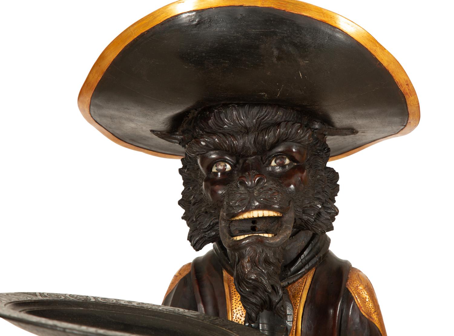 A Venetian Carved Wood and Parcel Gilt Figure of a Monkey Butler — 19th Century