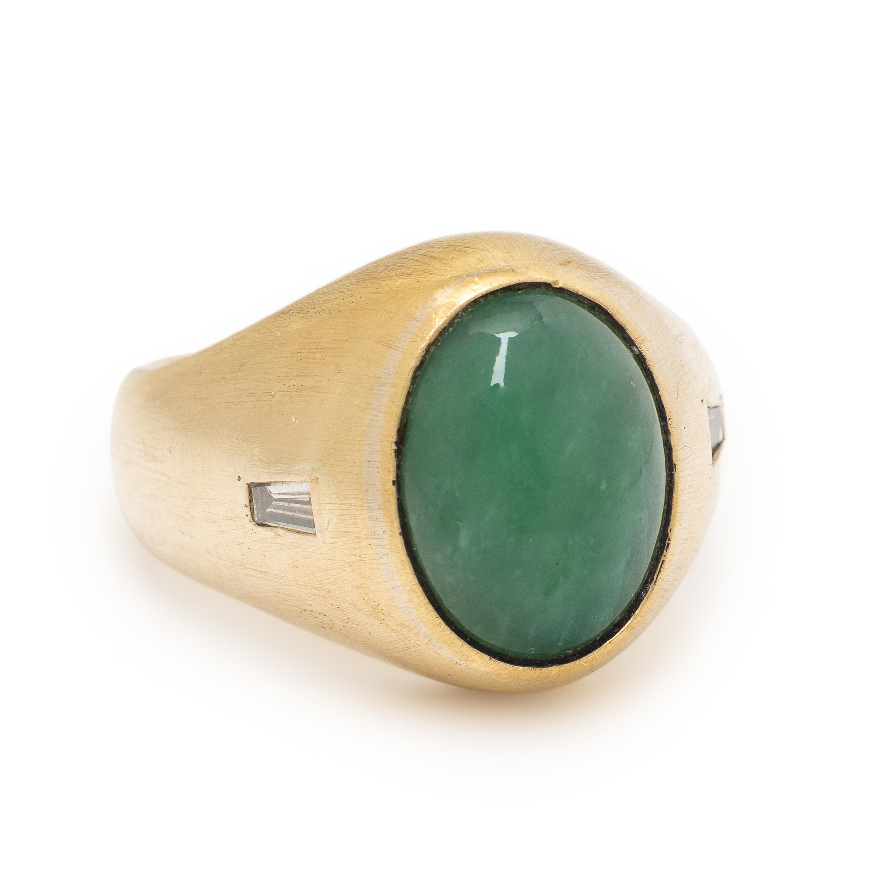 Jade, Diamond, and Yellow Gold Ring