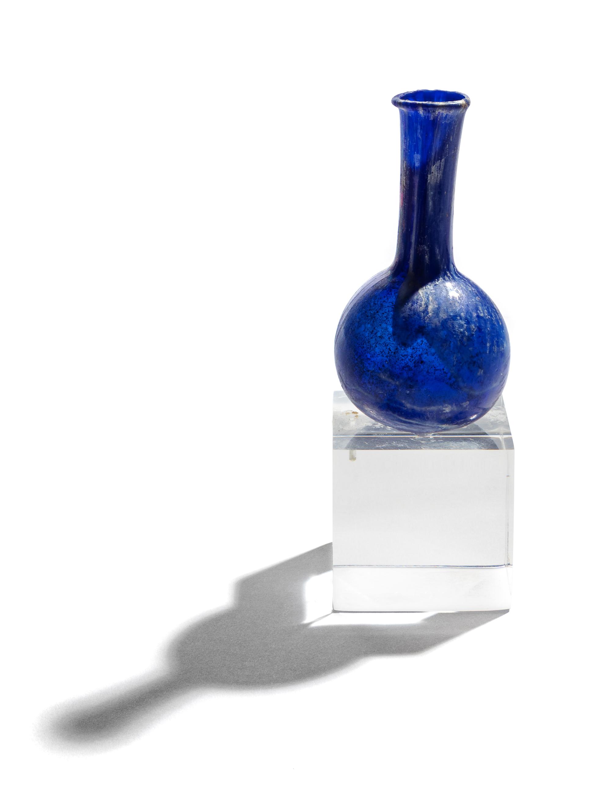 A Roman Marbled Blue Glass Bottle