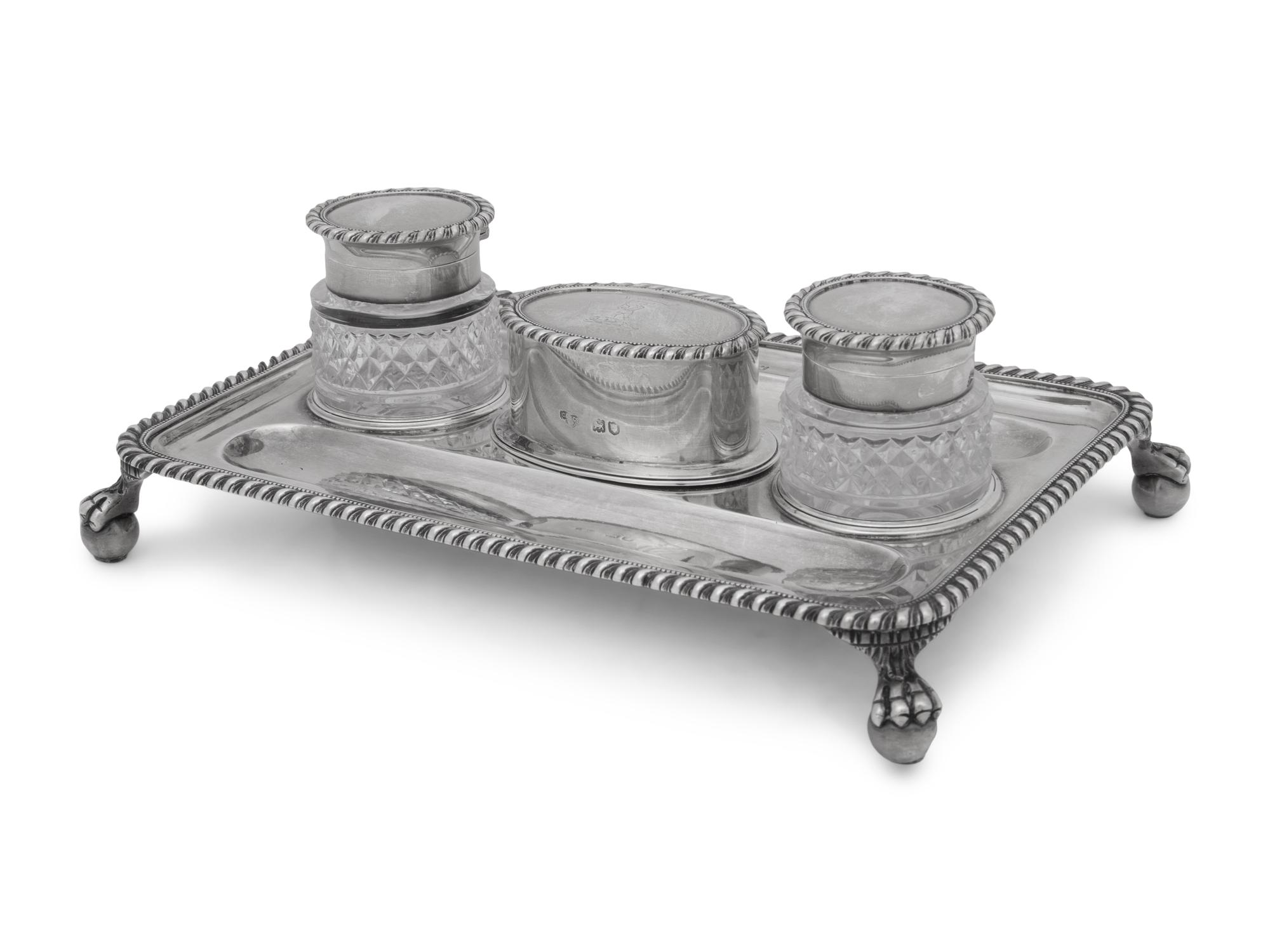 A Victorian Silver and Cut Glass Ink Stand