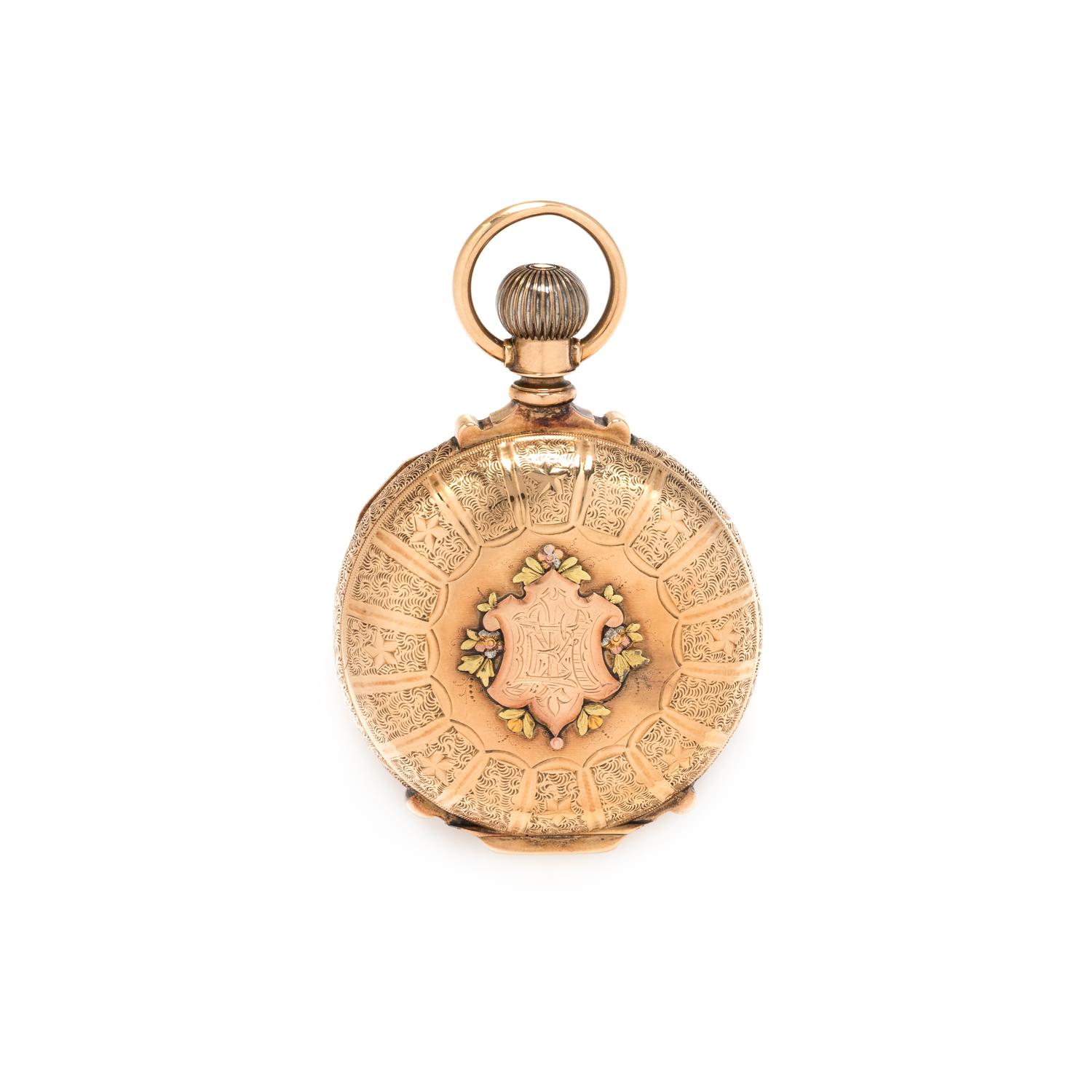 CALHOUN, 14K PINK GOLD HUNTER CASE POCKET WATCH