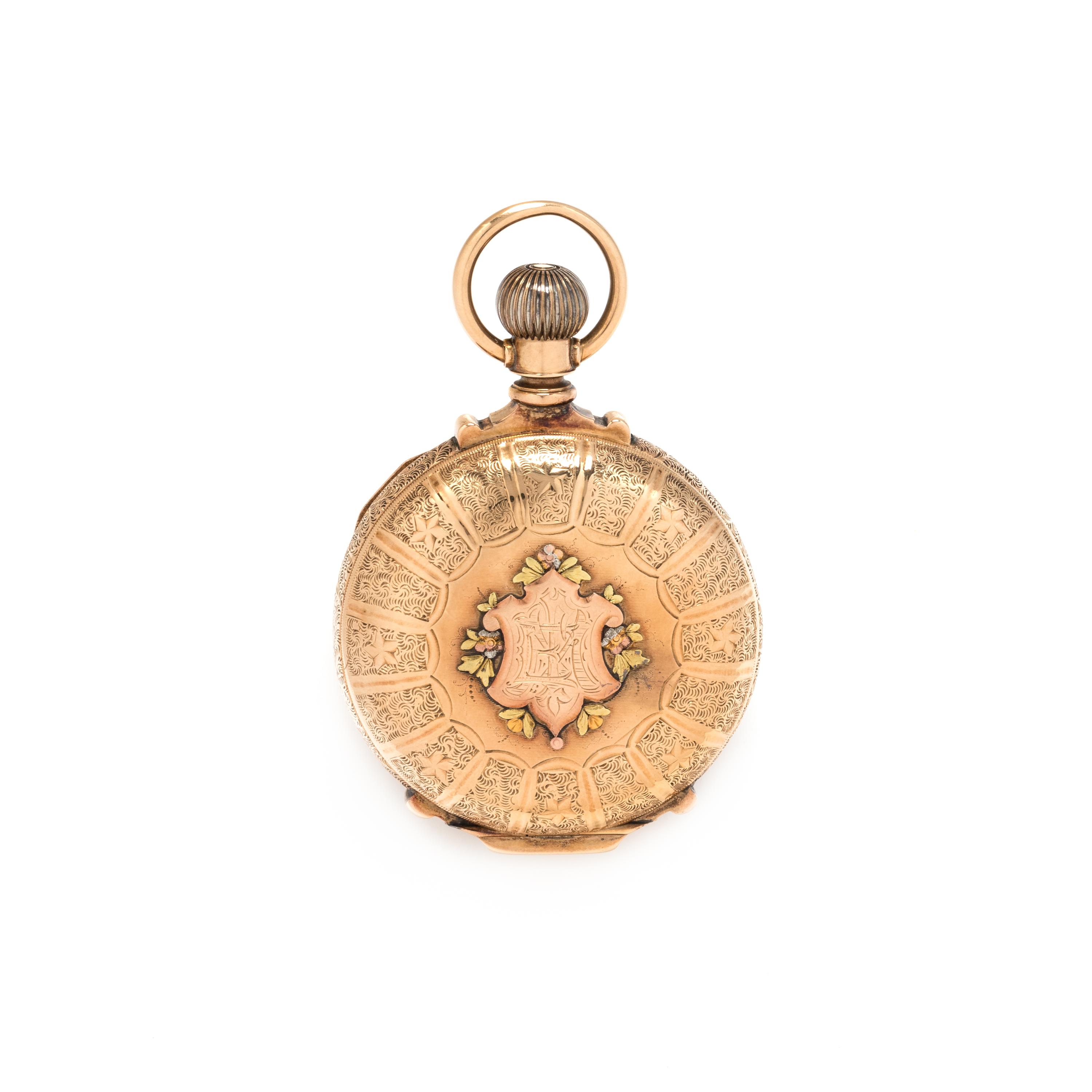 CALHOUN, 14K PINK GOLD HUNTER CASE POCKET WATCH