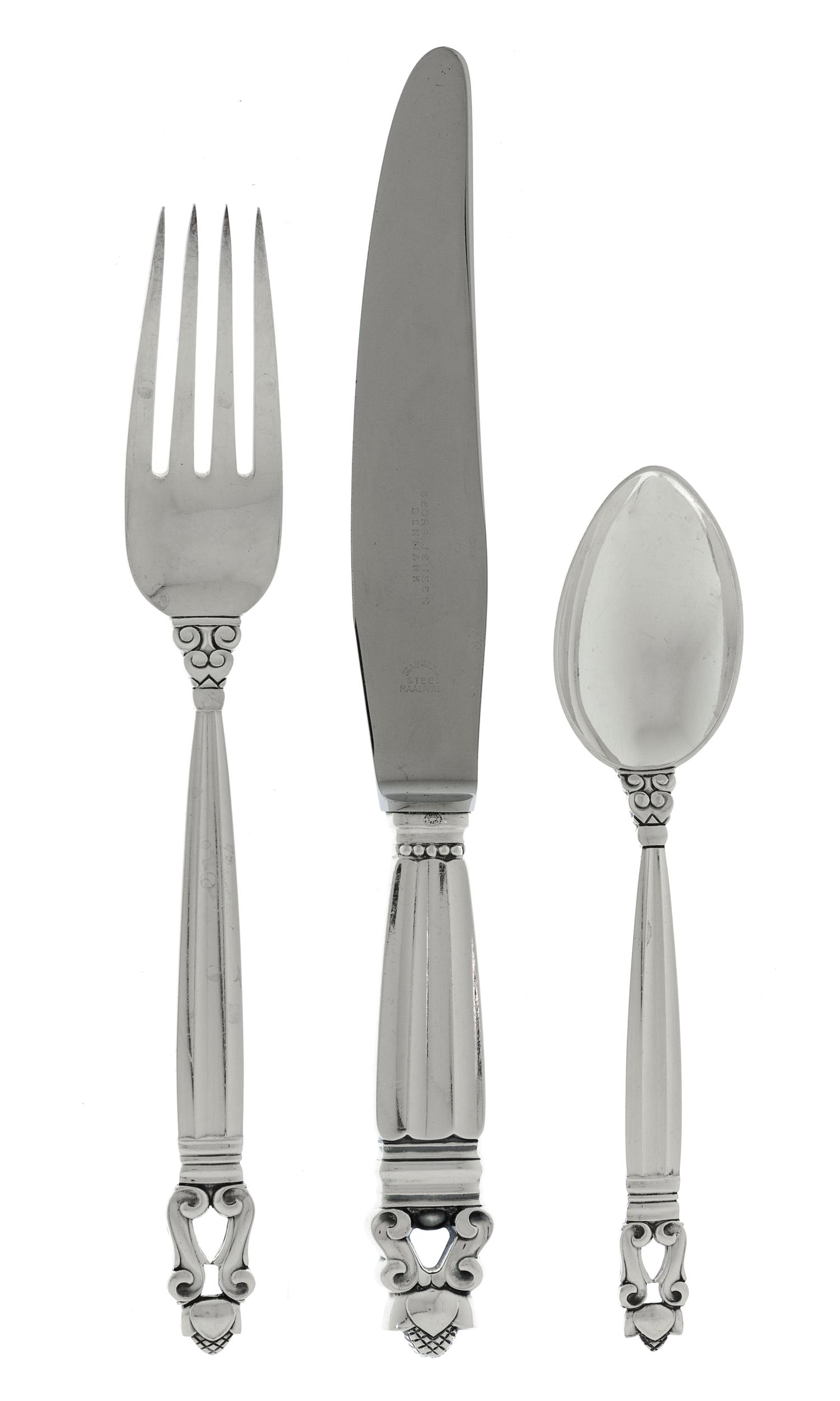 A George Jensen Acorn Silver Flatware Service